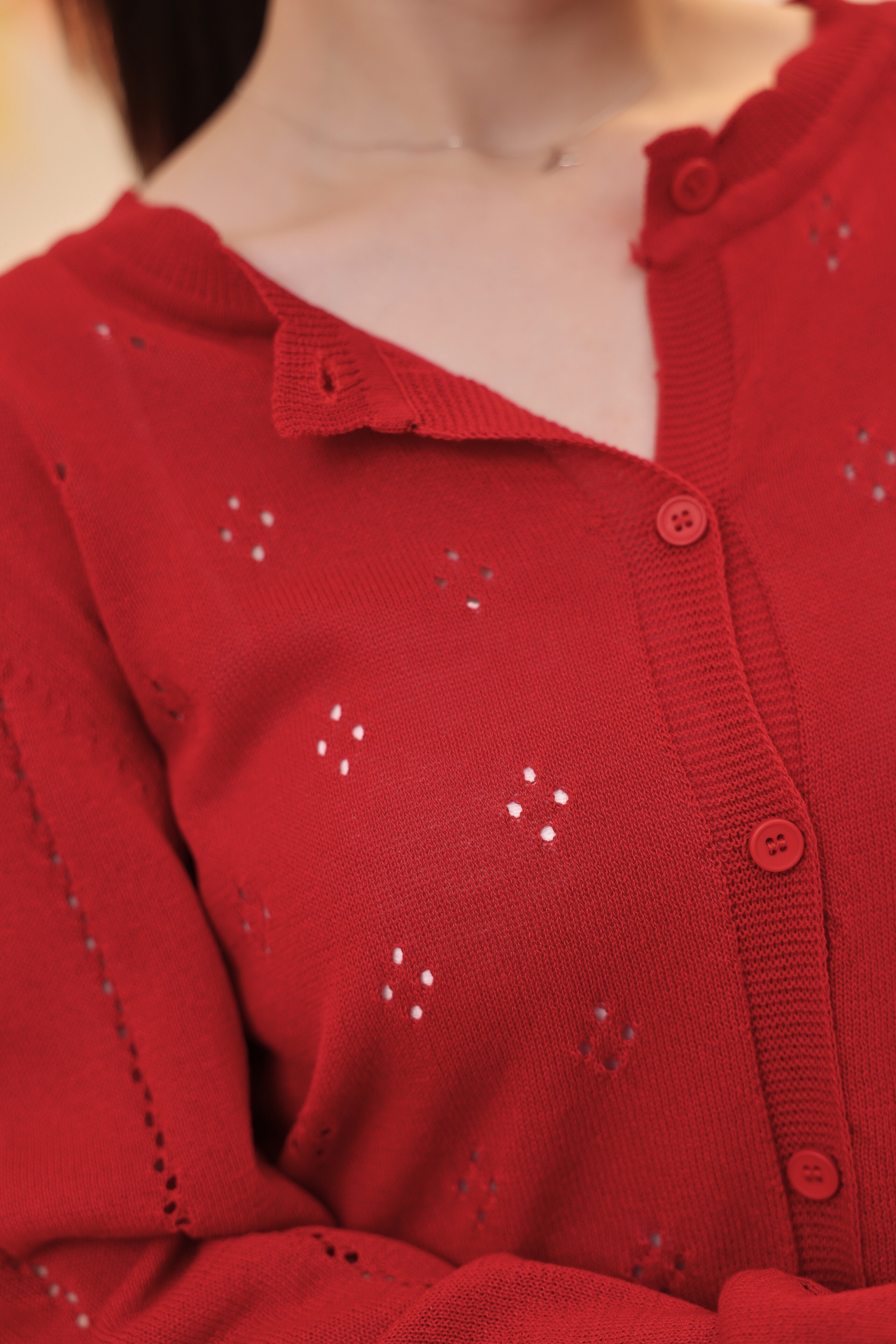 法朵Fado shop｜小花浪邊鏤空薄針織外套 8123010 五色