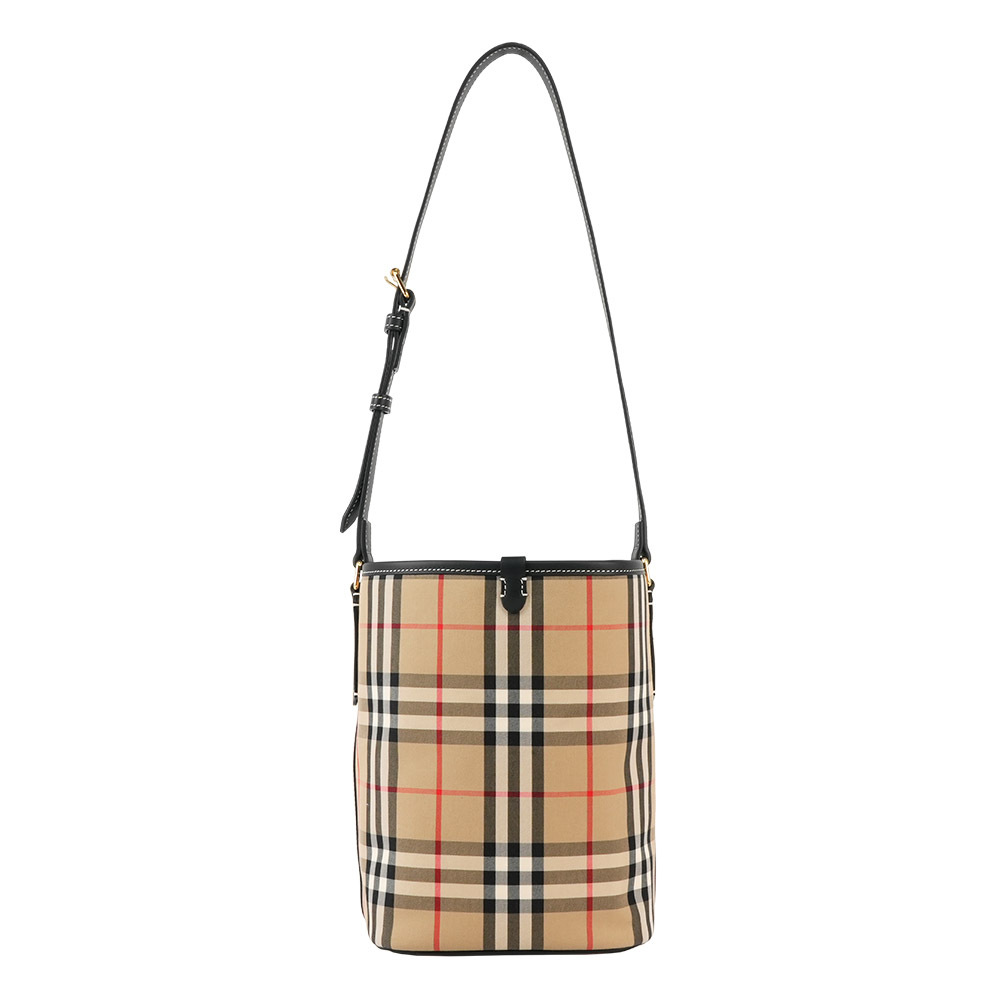 【Burberry】Ashby 經典格紋迷你水桶包(米色)