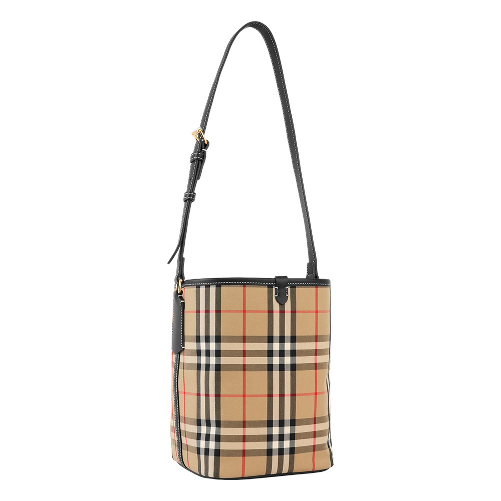 【Burberry】Ashby 經典格紋迷你水桶包(米色)