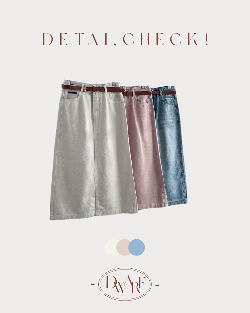 《KR》筆直！淺色系薄牛仔中長裙(連belt)