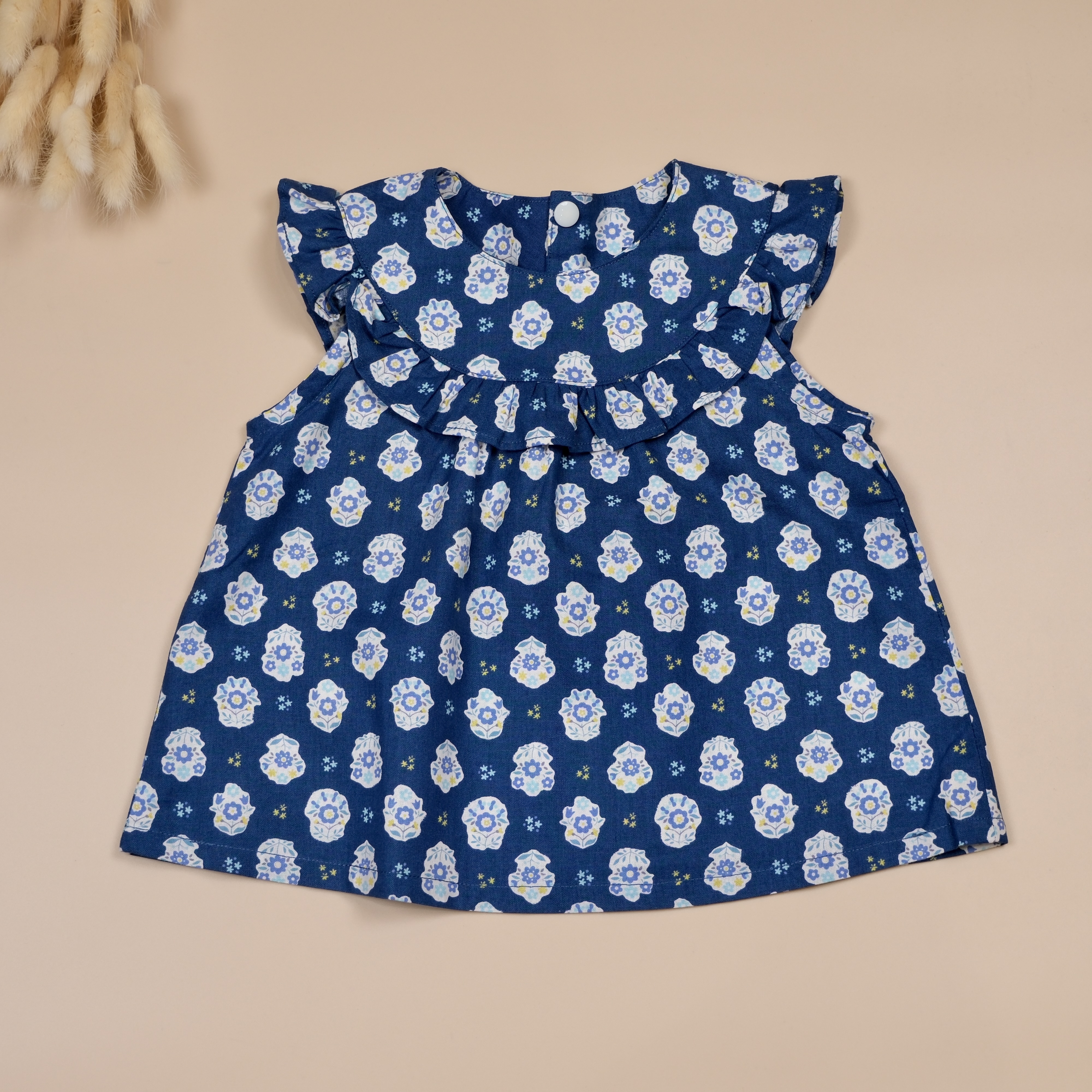 深海藍花園 ❉ 手作女童圓領荷葉邊無袖上衣