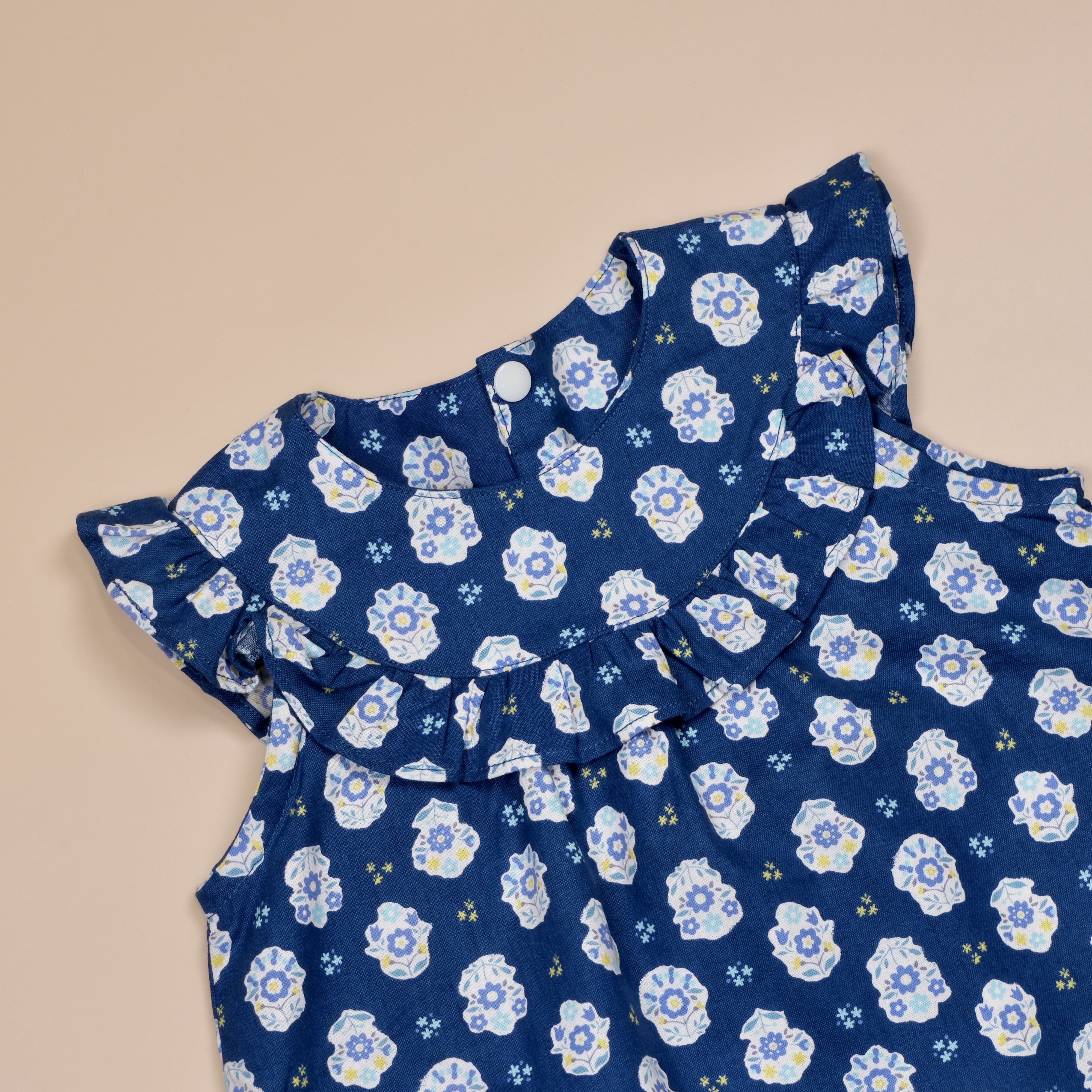 深海藍花園 ❉ 手作女童圓領荷葉邊無袖上衣