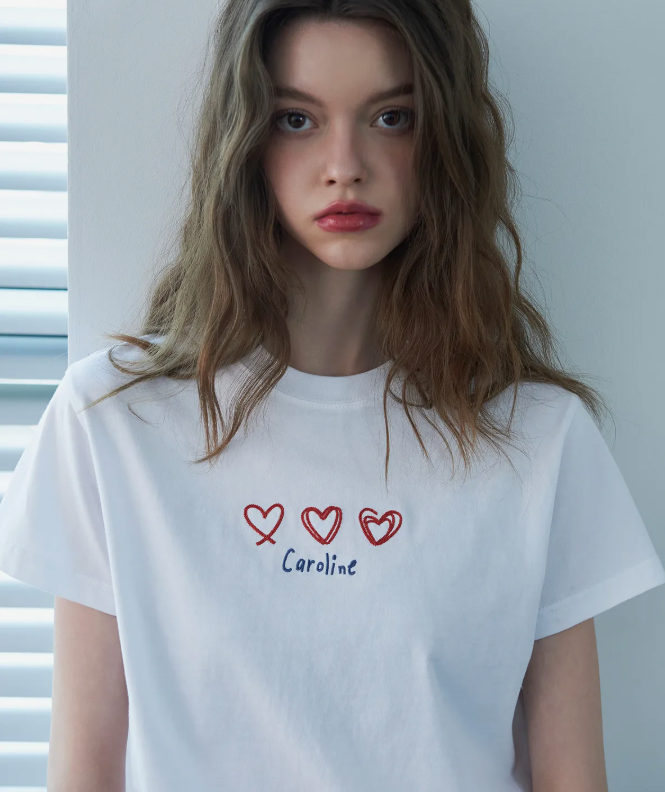 CPGN STUDIO / Caroline 愛心刺繡短款短袖T恤 /白色 / JUL25