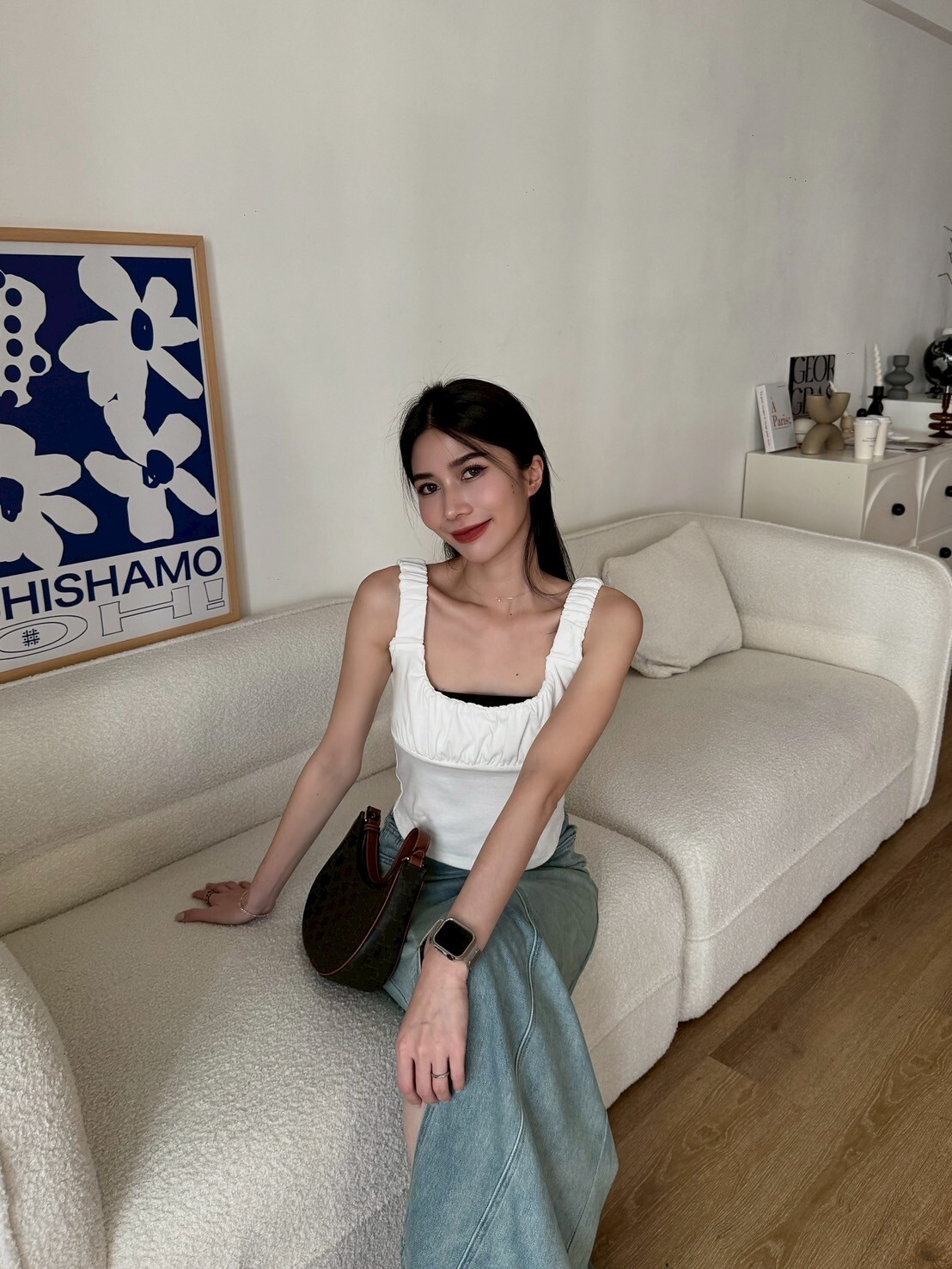 方圓領抓皺背心