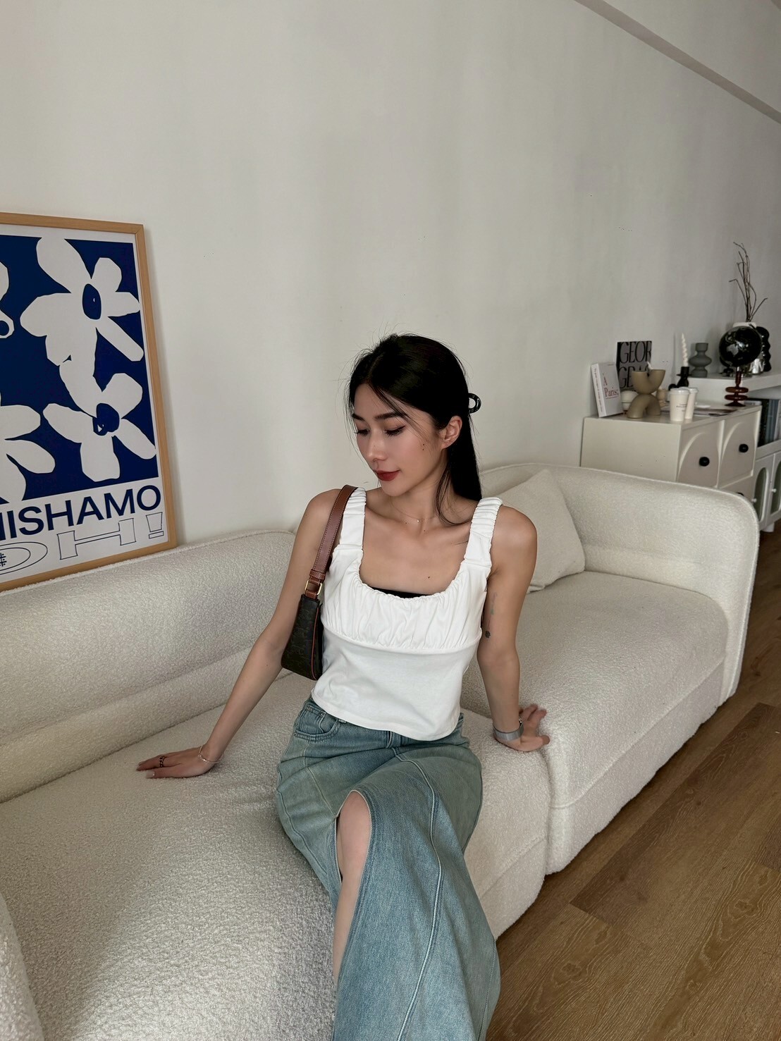 方圓領抓皺背心