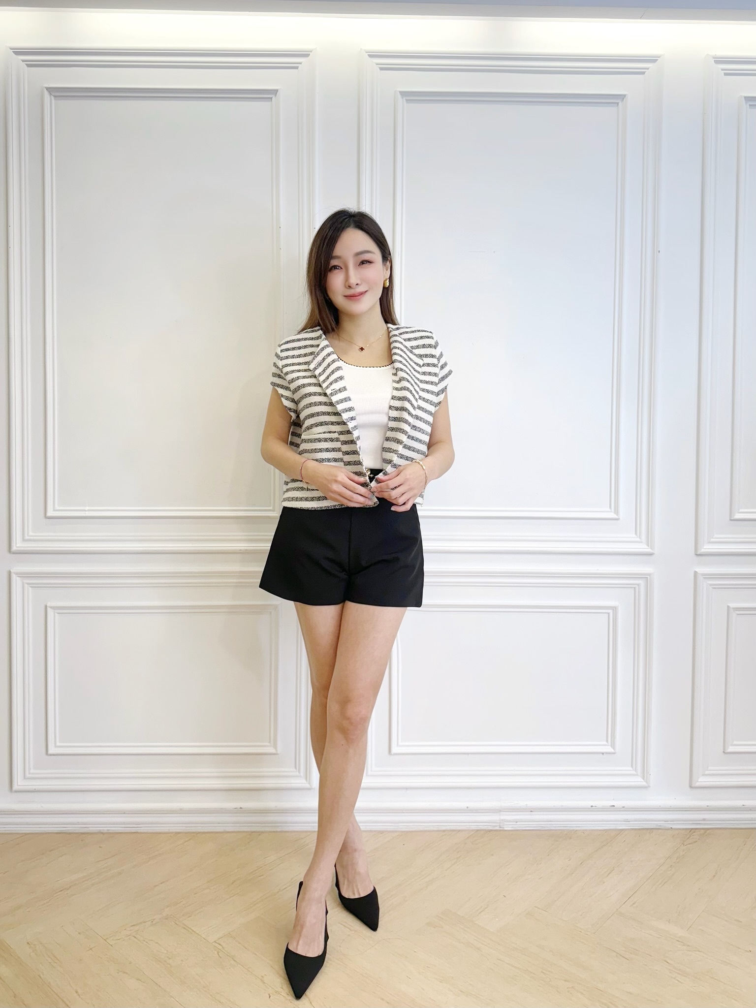 撞色花邊針織背心