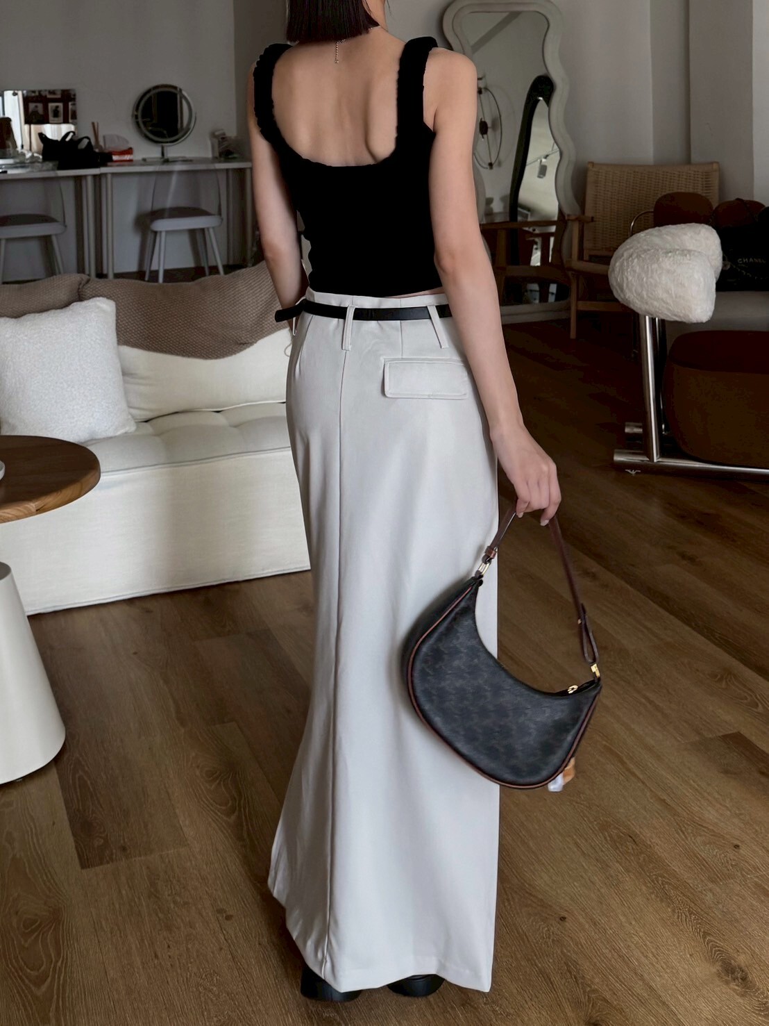 方圓領抓皺背心