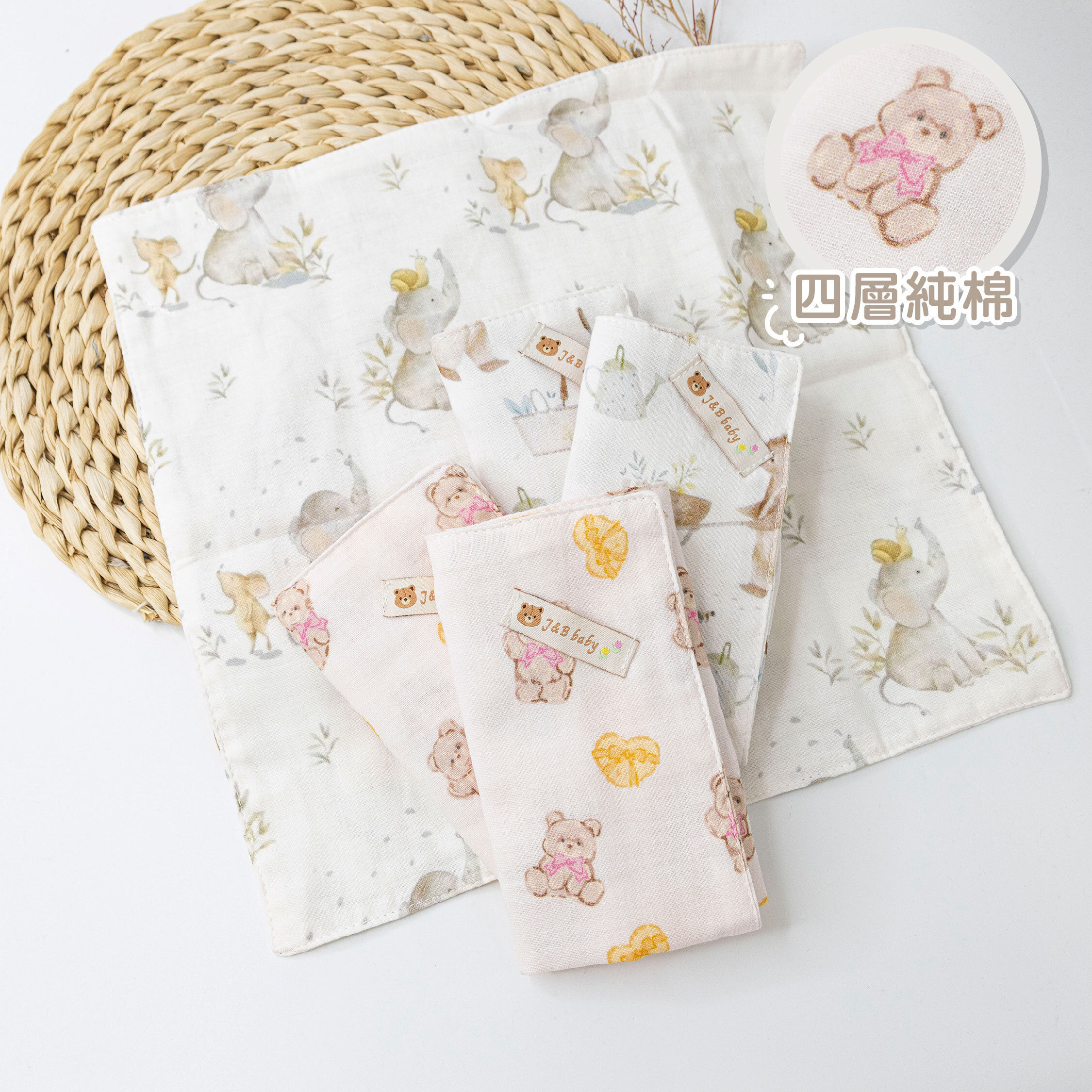 【JB0478】MIT水彩手繪四層純棉手帕(二入一組)＊三款