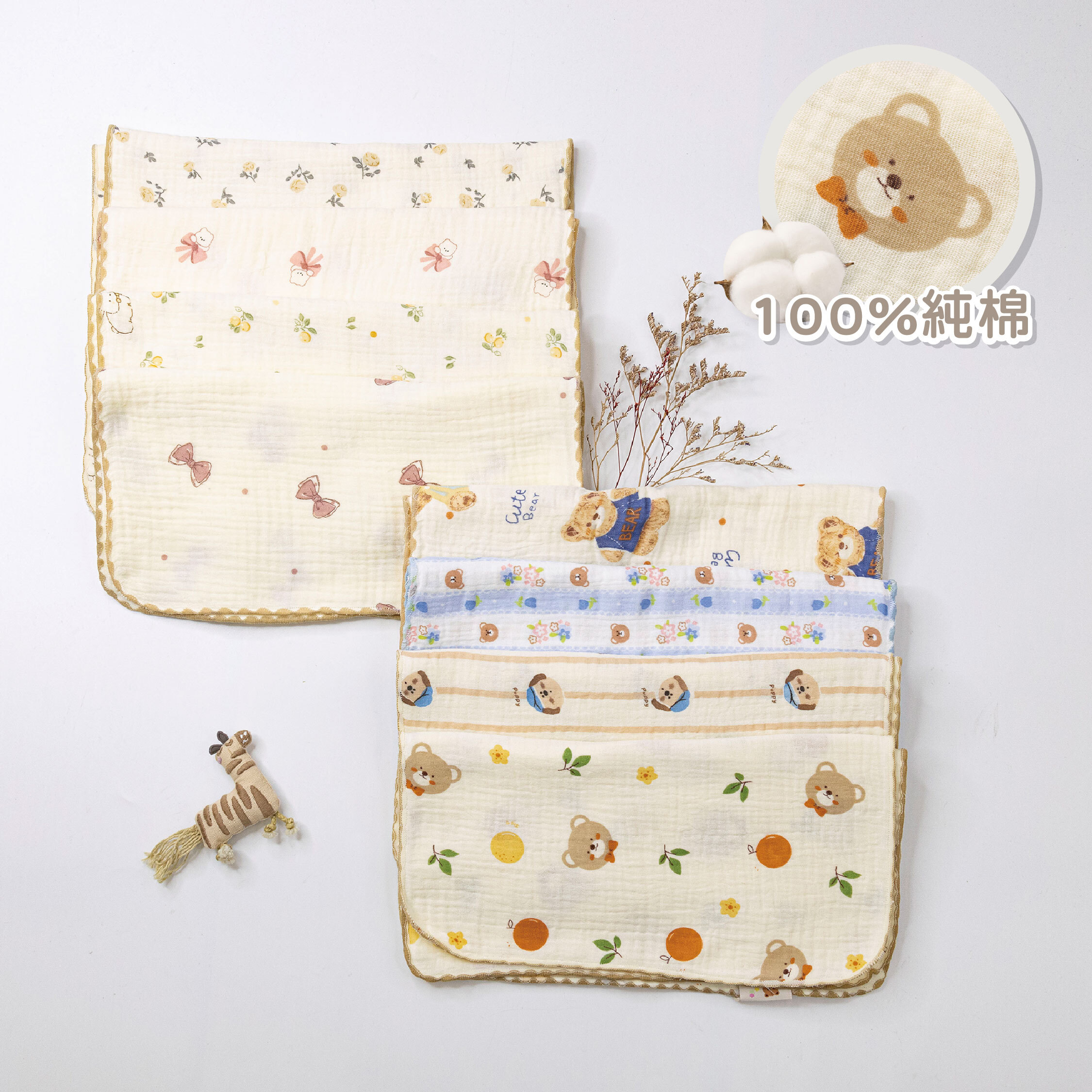 【JB0469】MIT花漾動物純棉泡泡紗手帕(二入一組)＊八款