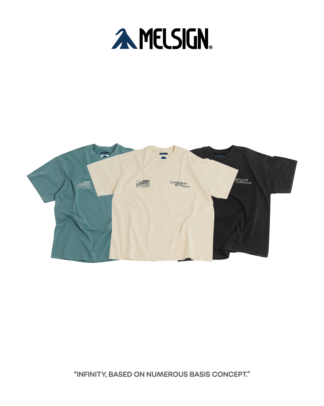 MELSIGN 寬鬆披薩圖像短袖T 黑/湖水藍/米灰 25 Thur. Pizza Day Tee