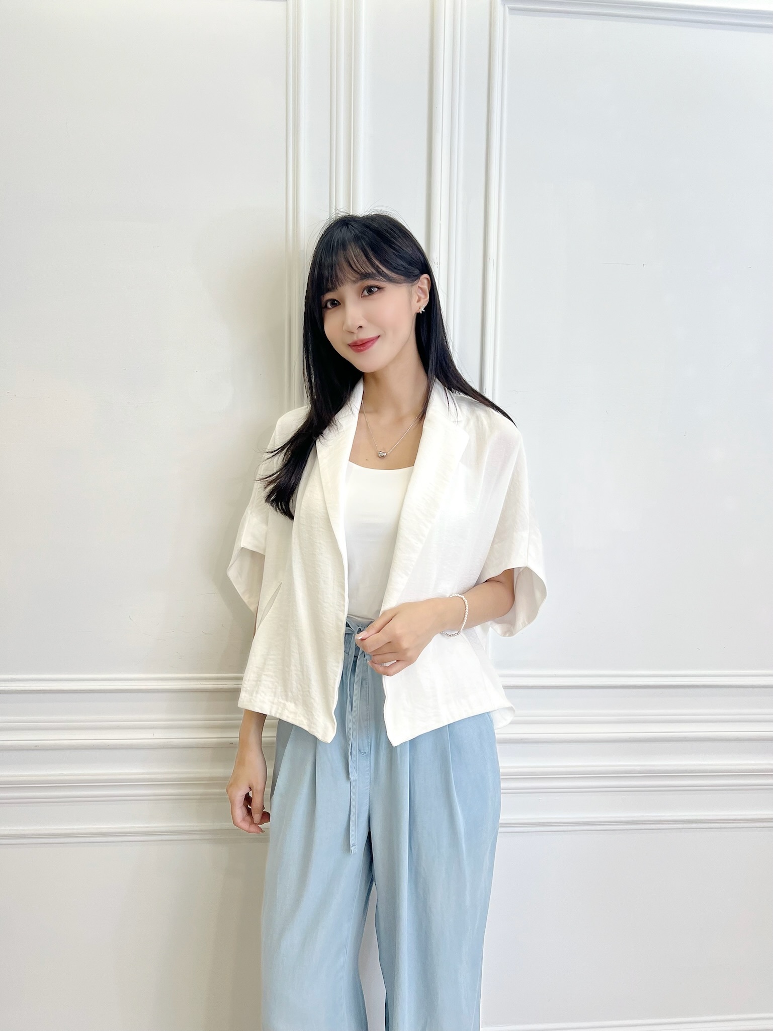 舒適翻領短寬袖外套