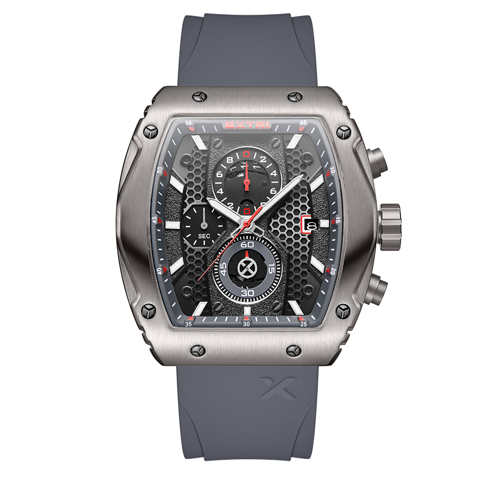 【EXTRI】 X6068 真三眼 夜光 日期顯示 酒桶 矽膠 手錶