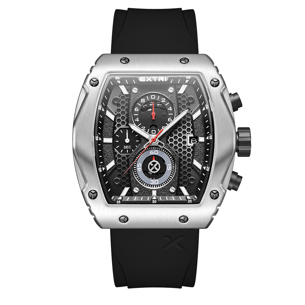 【EXTRI】 X6068 真三眼 夜光 日期顯示 酒桶 矽膠 手錶