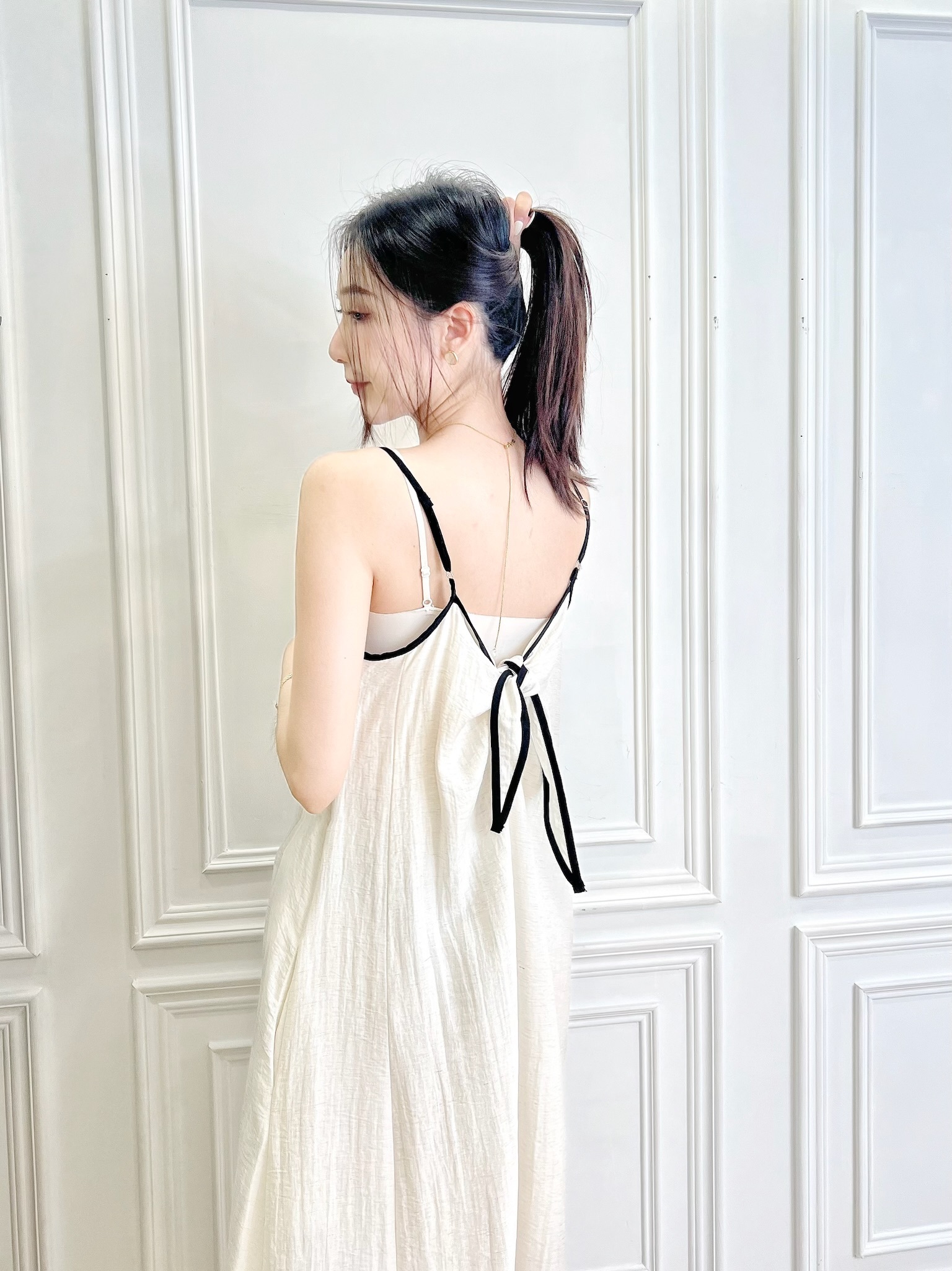 滾邊撞色後綁帶長洋