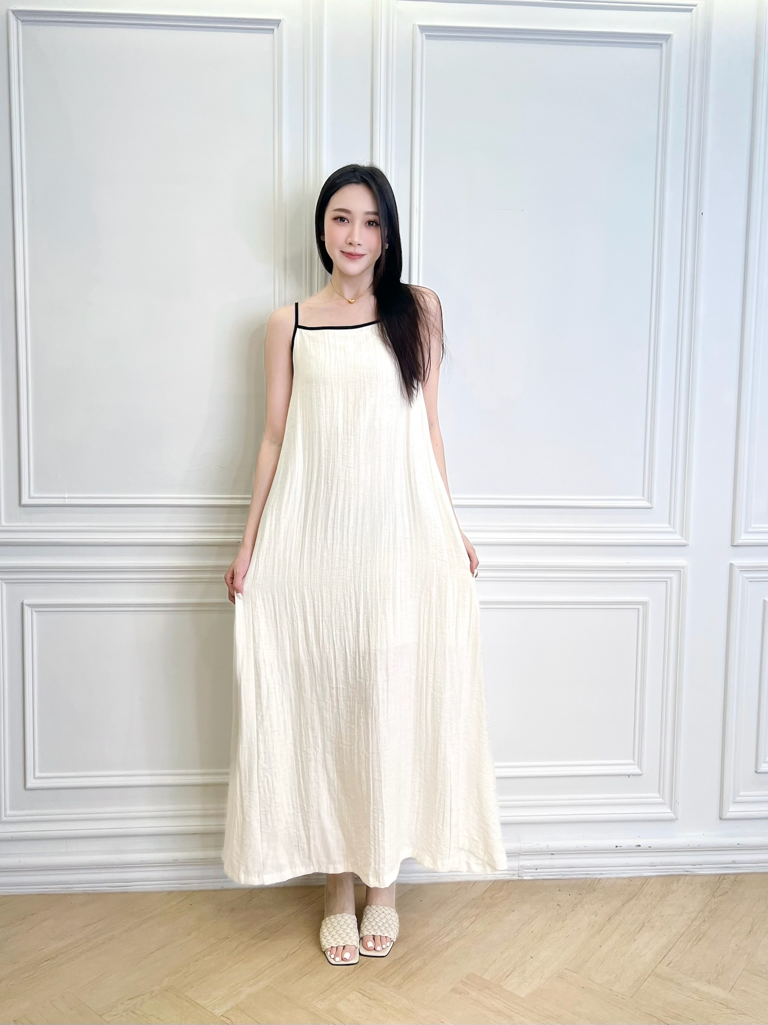 滾邊撞色後綁帶長洋