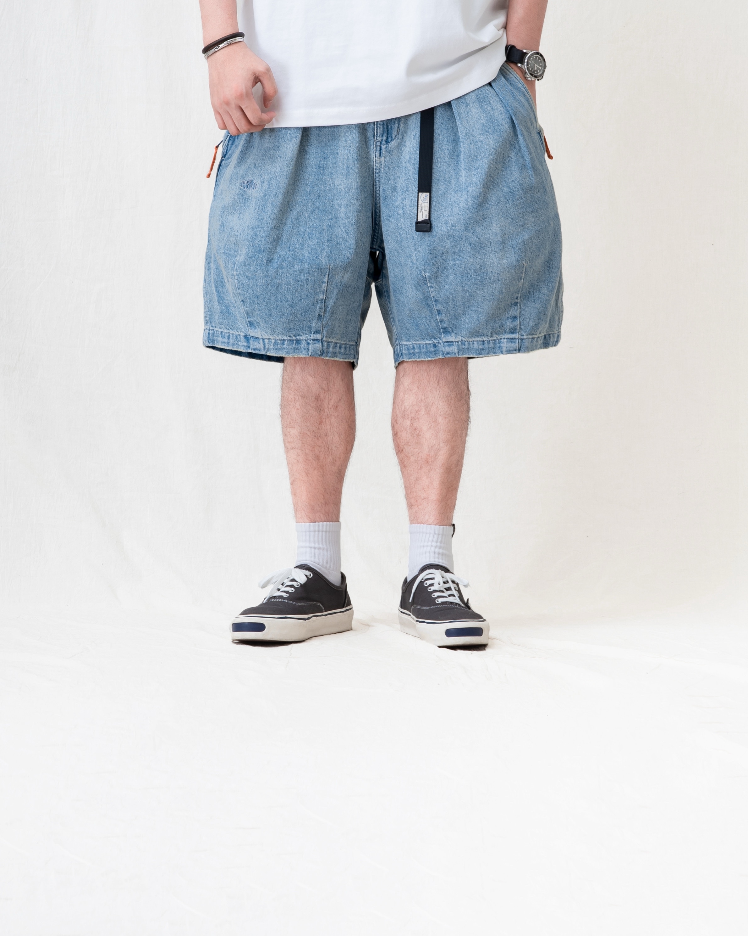 PERSEVERE 氣球感立體雙摺短褲 水洗淺灰牛仔/水洗淺藍牛仔/淺卡其/深灰藍 25 S/S Double-Pleated Balloon Shorts