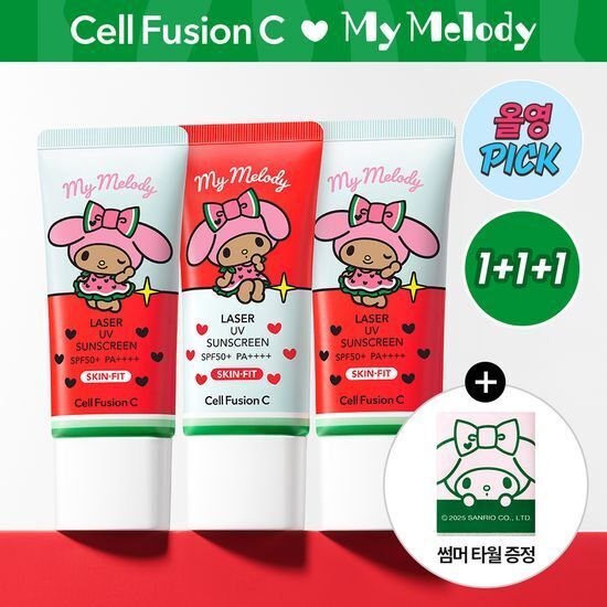 [Olive Young x Sanrio] Cell Fusion C 鐳射防曬霜 35ml*3入 (+夏日毛巾)