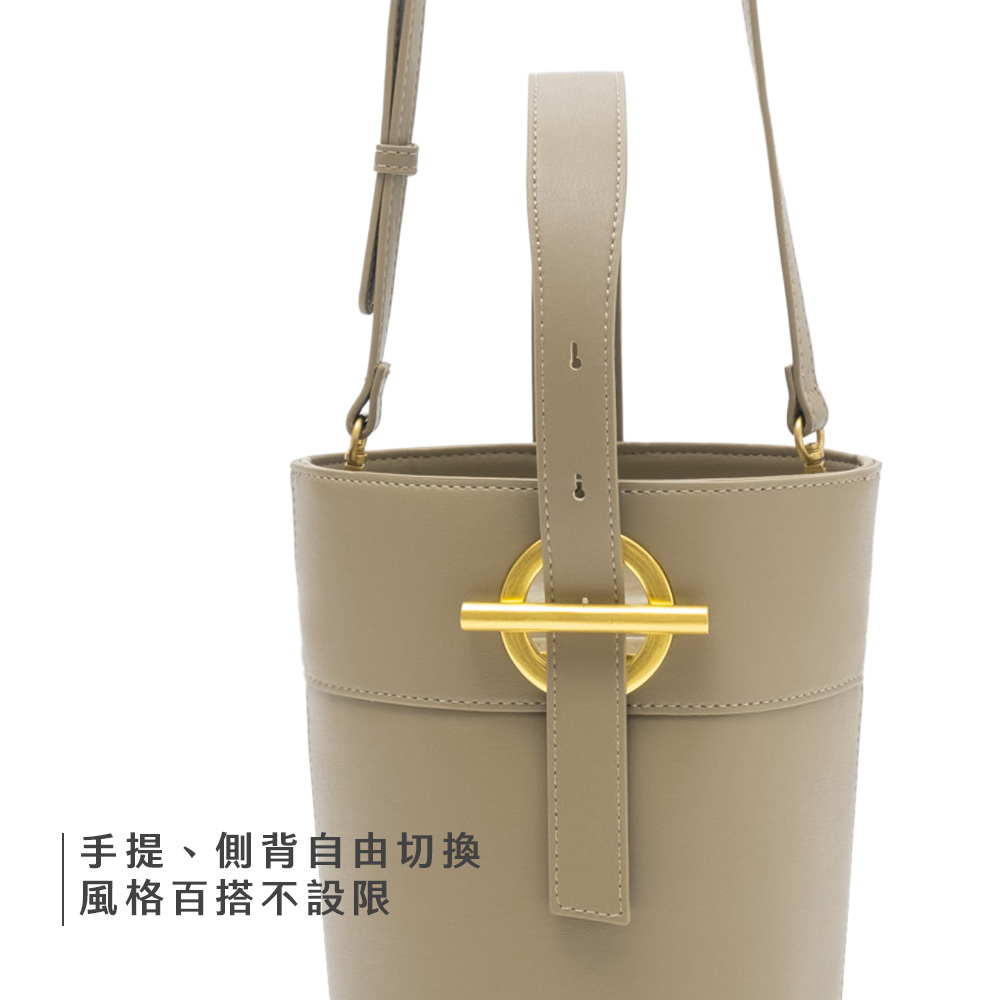 chooshop,選品,北歐小刺蝟,水桶包,手提包,側背包,兩用包,PU皮革包,焦糖色,簡約女包,小包推薦,輕量側背包,日常包款,可拆內袋,時尚百搭包,金屬扣飾包,通勤包,休閒包,約會包,水桶造型包