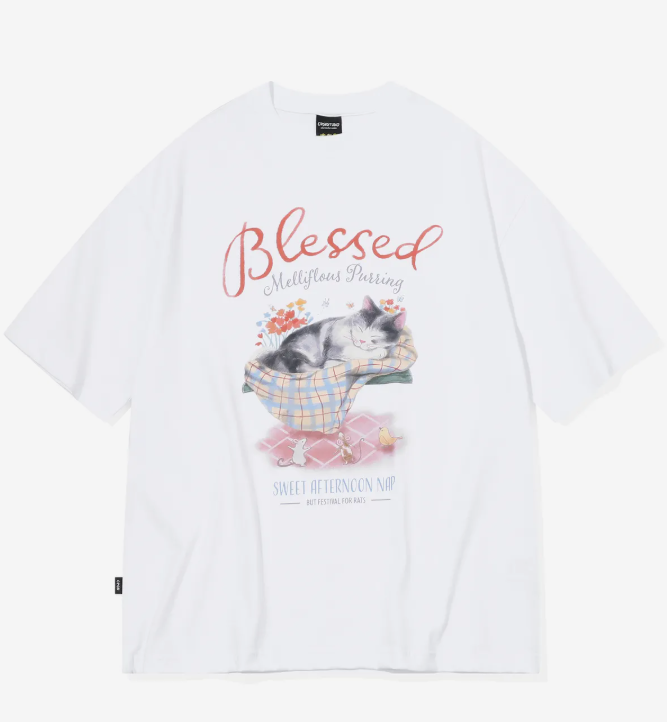 CPGN STUDIO / DTP 貓咪睡毛毯短袖T恤 / 白色 / JUL25
