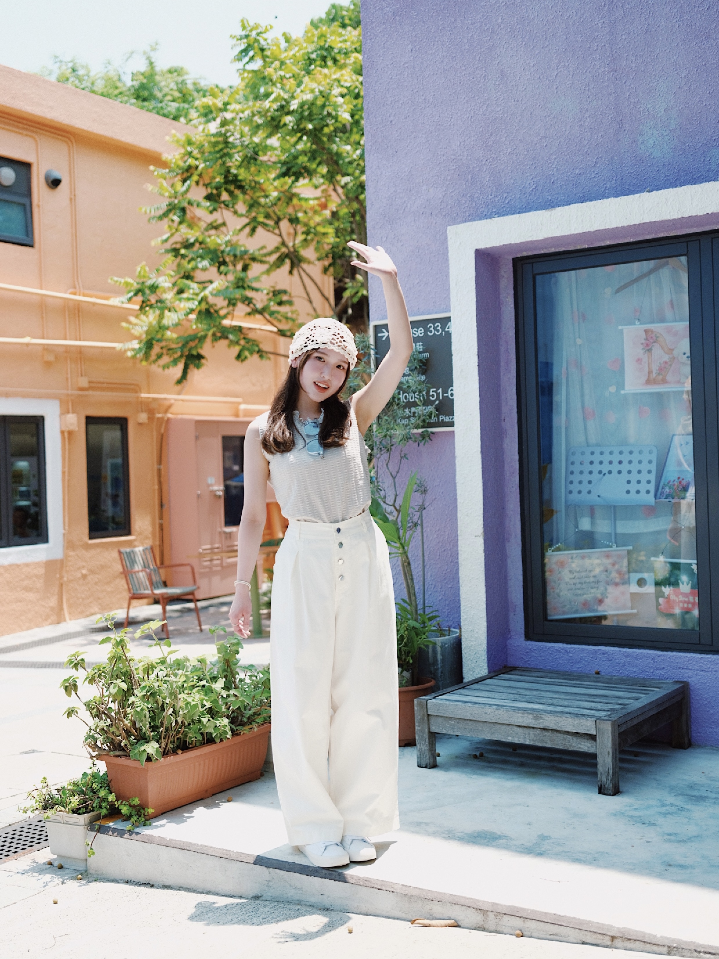 三色 / 排鈕打褶挺版長褲 / Button-Down Pleated Wide Pants