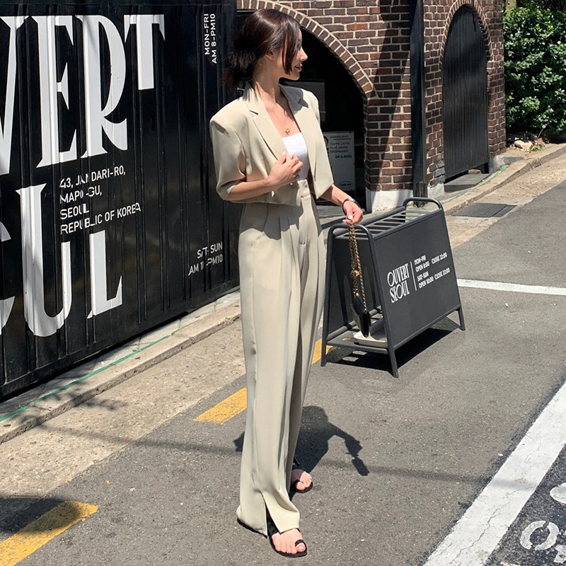 [福利品]短版西裝套裝 [ 卡其綠 / Free ]