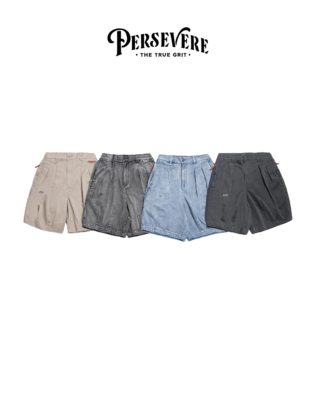 PERSEVERE 氣球感立體雙摺短褲 水洗淺灰牛仔/水洗淺藍牛仔/淺卡其/深灰藍 25 S/S Double-Pleated Balloon Shorts