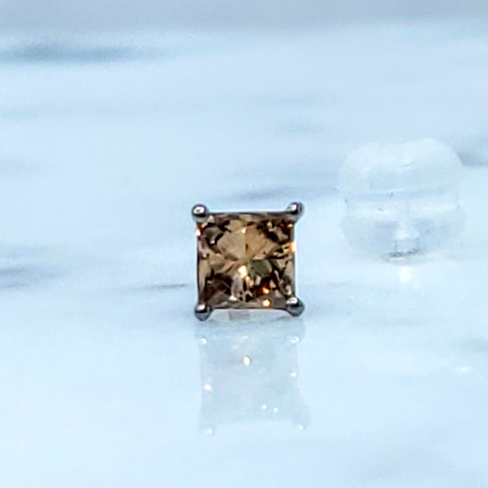 18K Black Gold 0.35ct Fancy Brown Princess Cut Diamond Single Earring