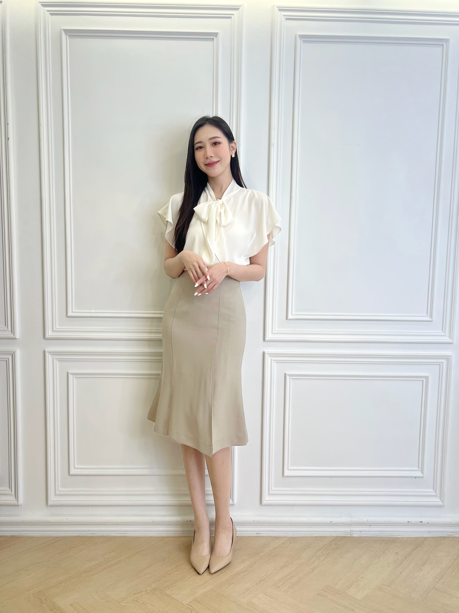 典雅素面修身魚尾裙