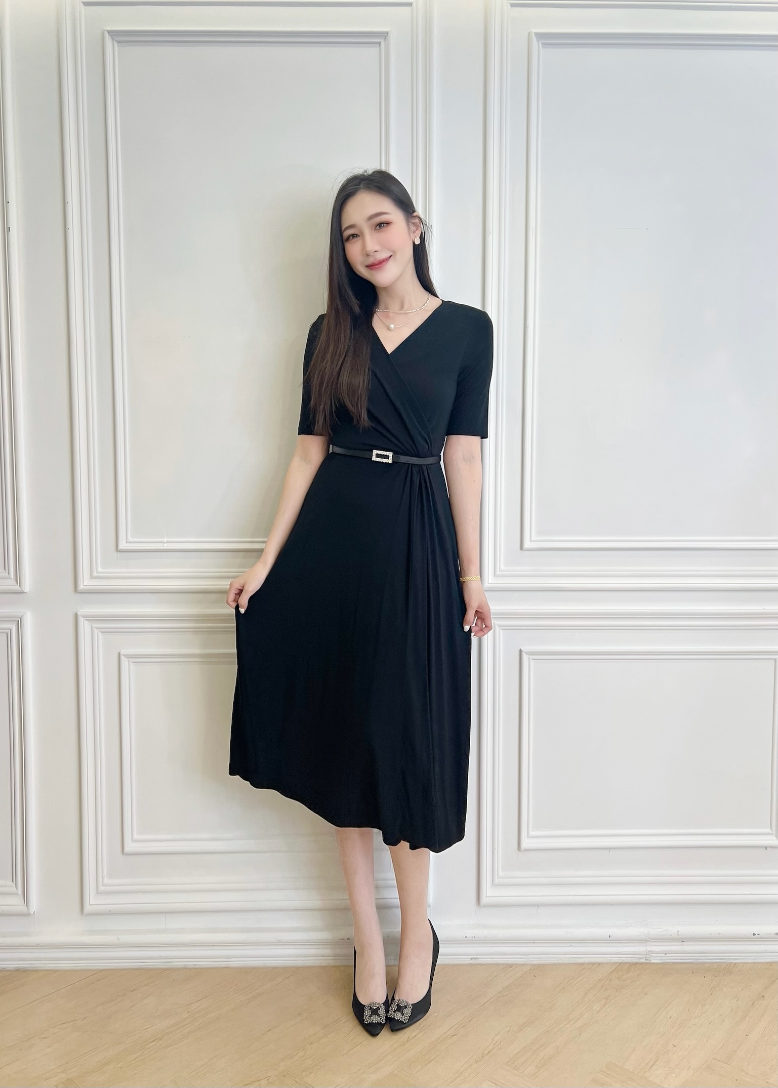 (極致舒適!)棉料V領扭結洋