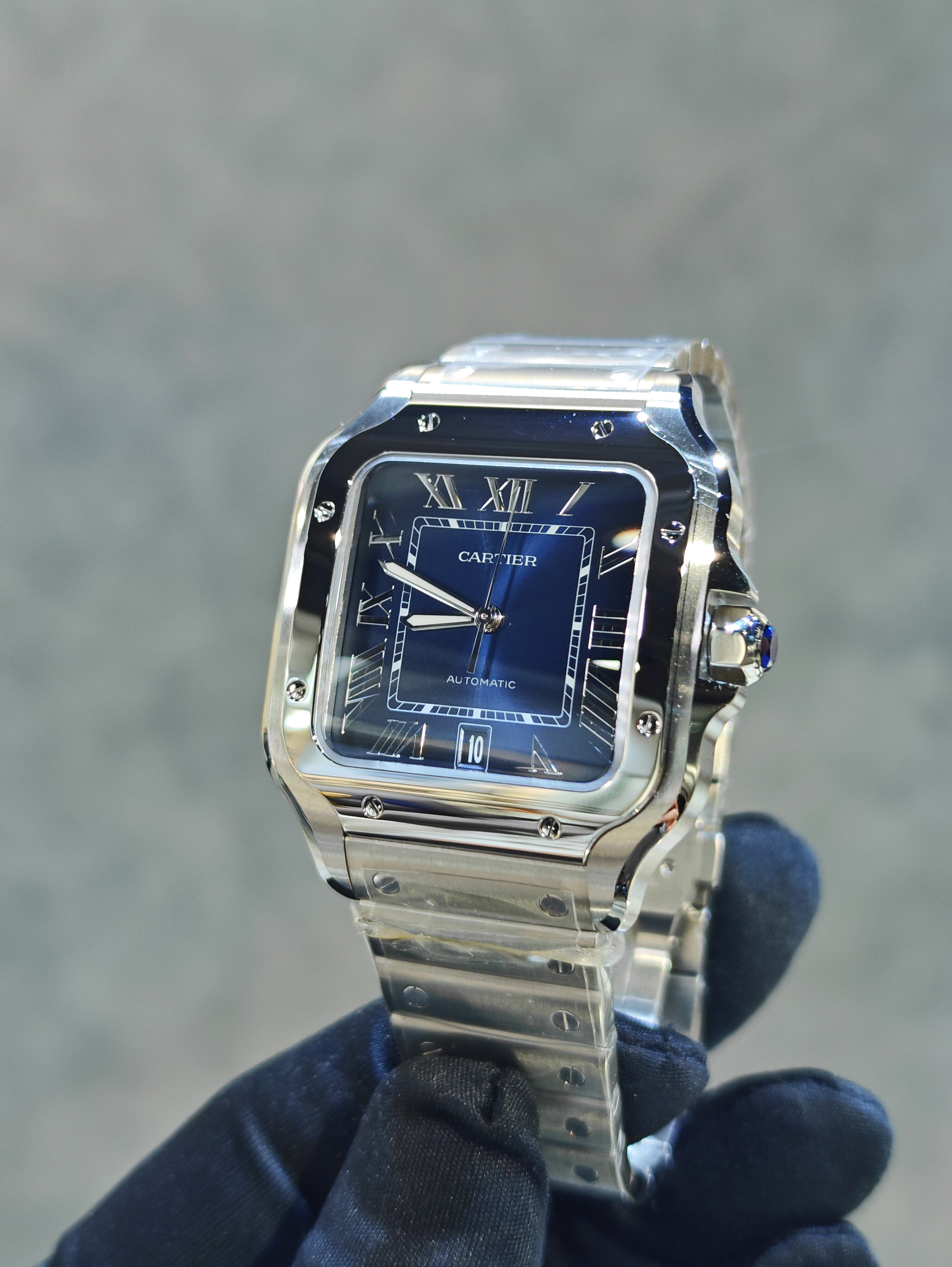 BRAND NEW CARTIER WSSA0071 BLUE DIAL SANTOS-DE 40 MM LARGE MODEL AUTOMATIC MOVEMENT STEEL INTERCHANGEABLE METAL AND LEATHER BRACELETS