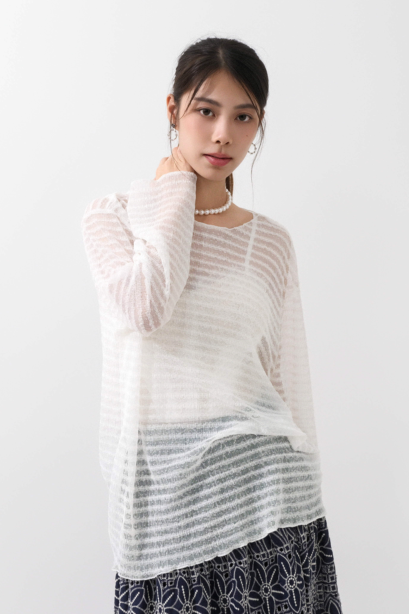 幼荷葉邊間網紗上衣 (*現貨款式）