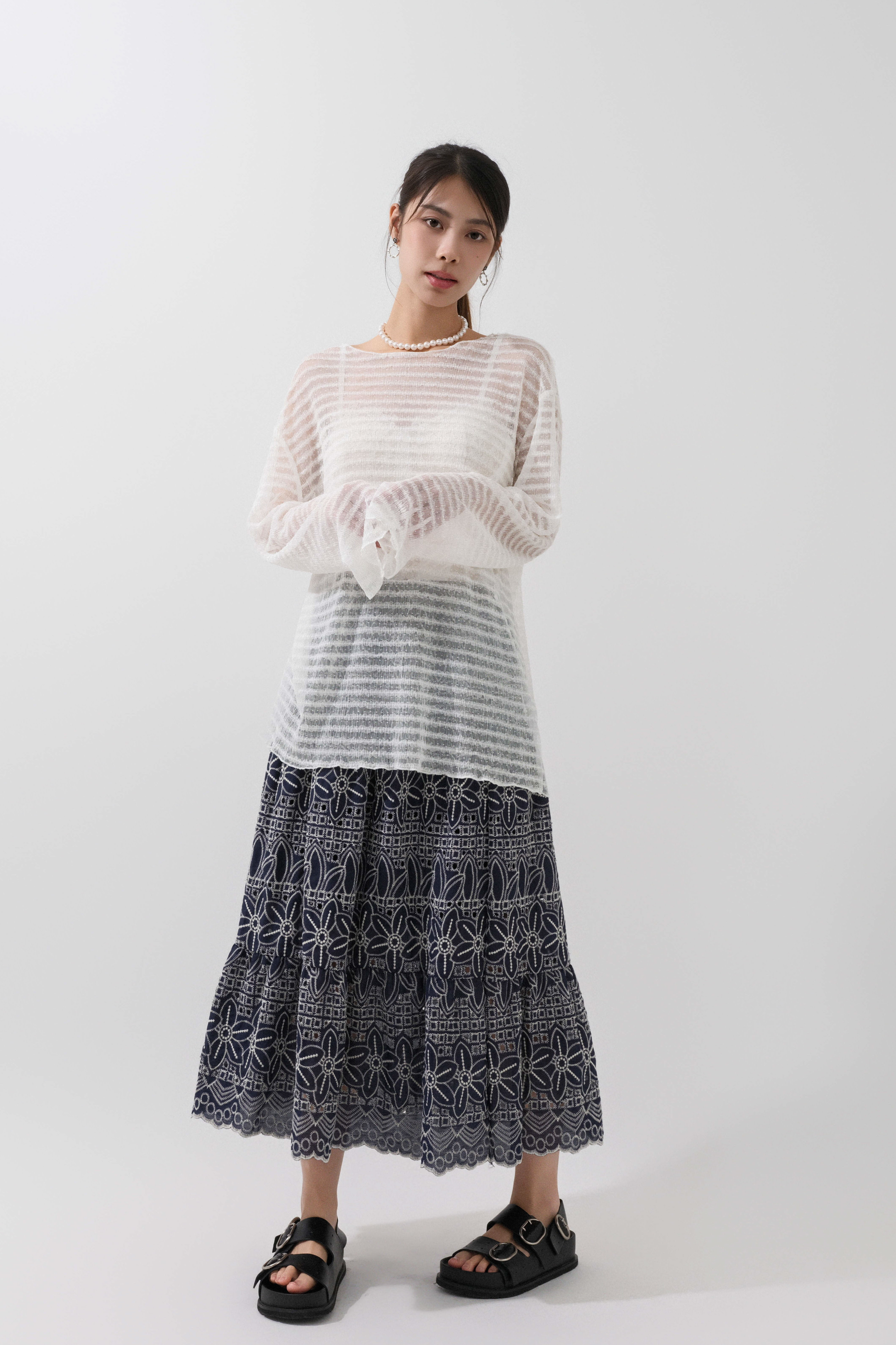 幼荷葉邊間網紗上衣 (*現貨款式）