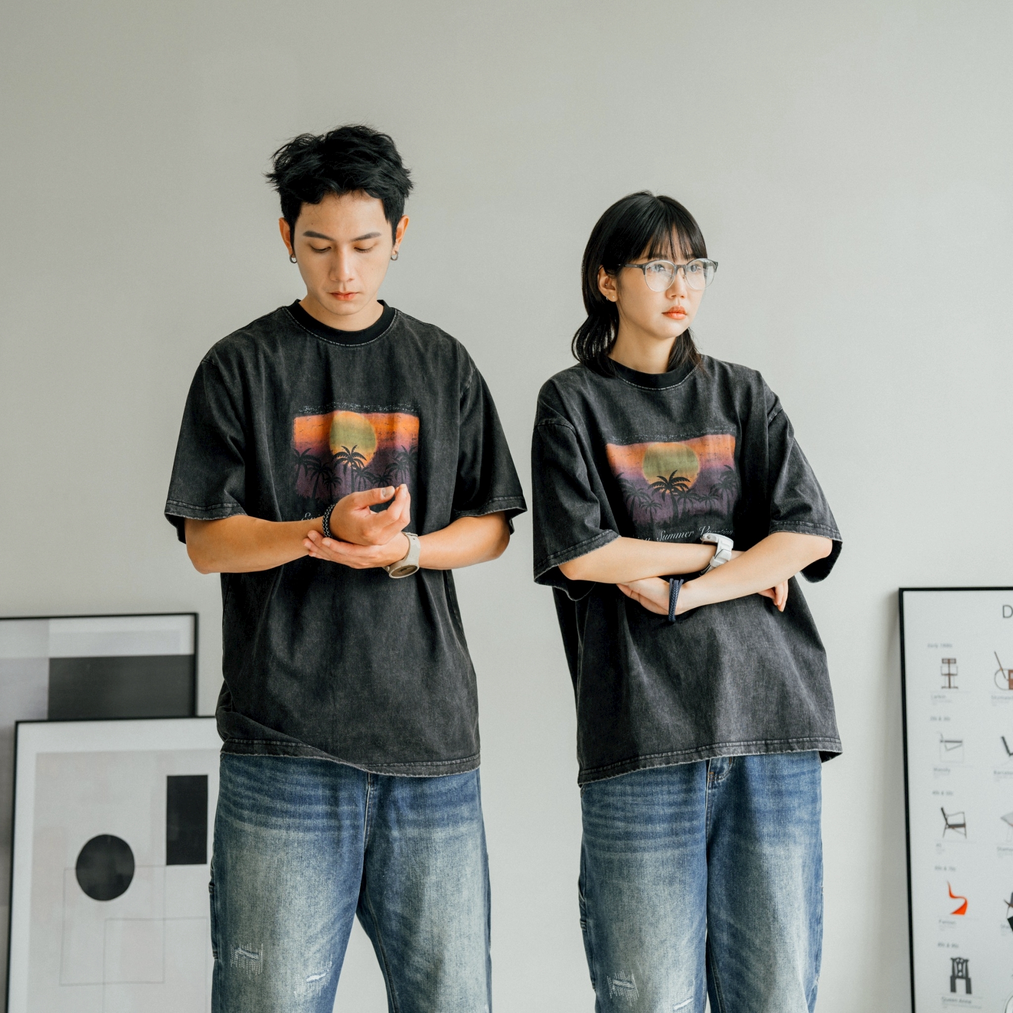 SBG 夕陽海岸線洗舊短T CT22