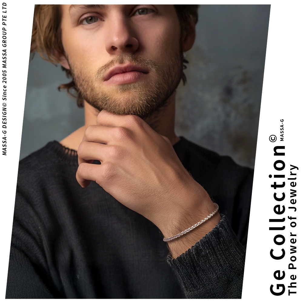 MASSA-G【荷米斯之鍊】金屬鍺錠白鋼手鍊(3MM)