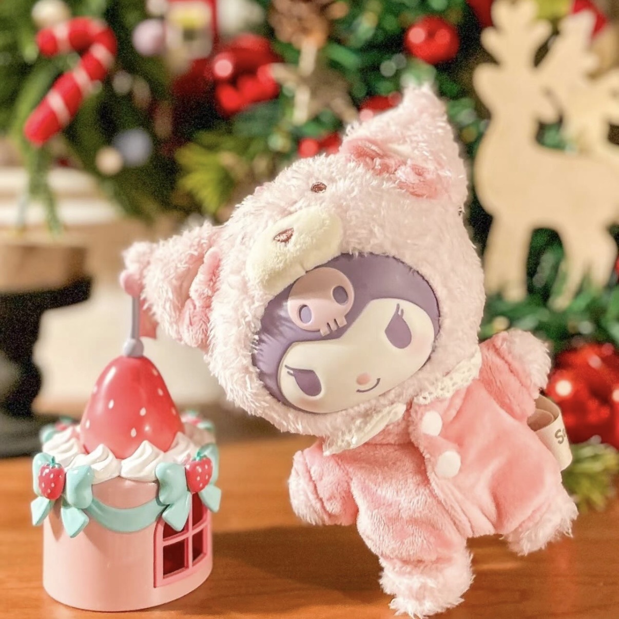 SANRIO 三麗鷗 酷洛米 粉色蜜桃莓莓 明盒 搪膠 毛絨 玩偶 庫洛米 可愛 公仔 掛件 擺件 禮物