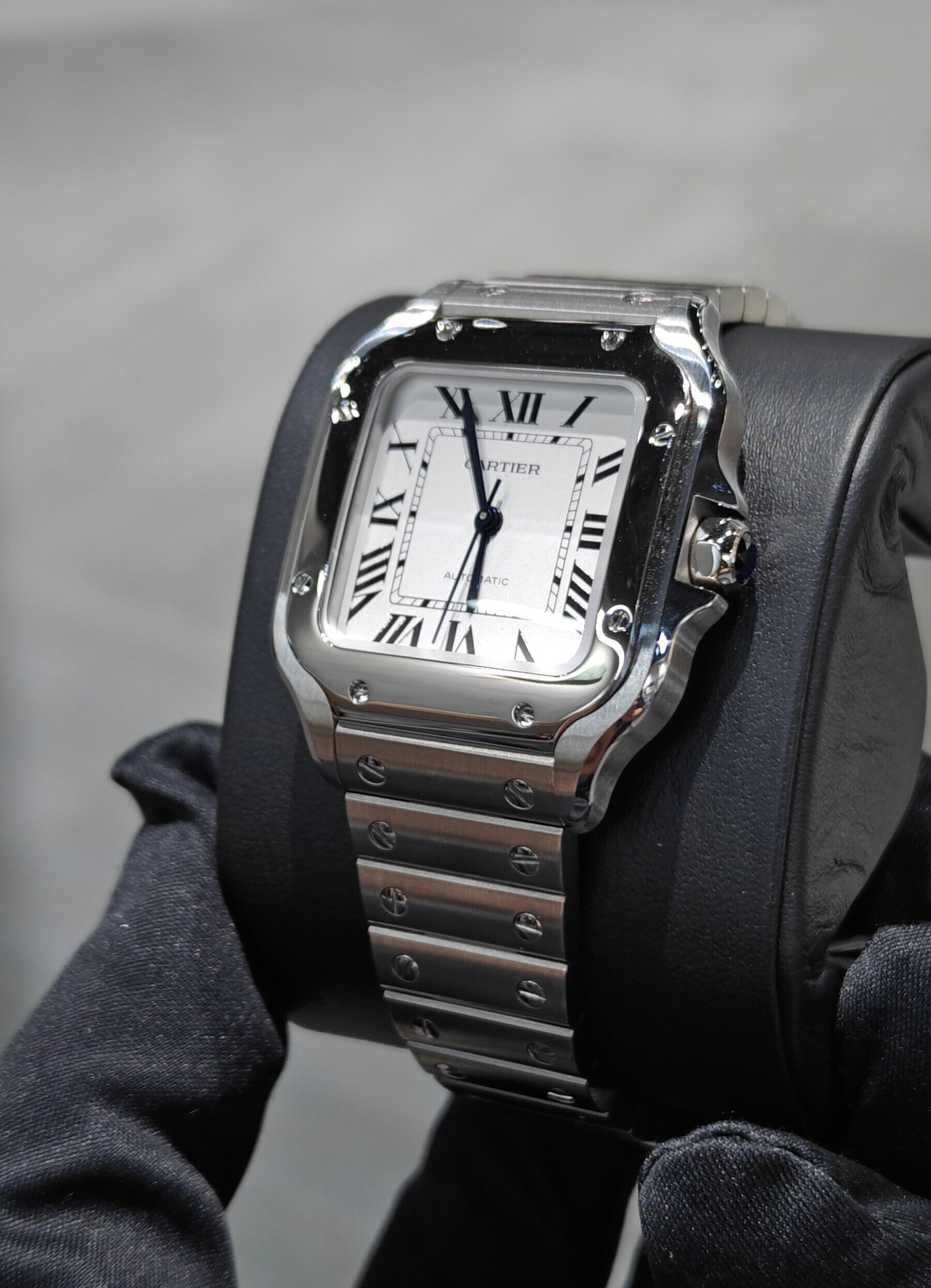 BRAND NEW CARTIER WSSA0029 WHITE DIAL SANTOS DE 35 MM MEDIUM MODEL AUTOMATIC MOVEMENT STEEL INTERCHANGEABLE METAL AND LEATHER BRACELETS