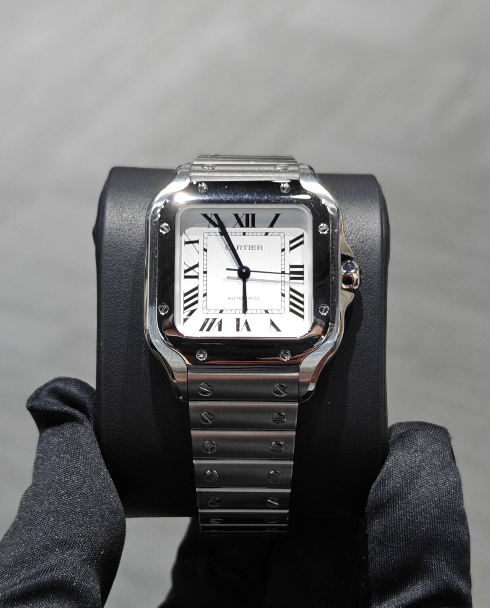 BRAND NEW CARTIER WSSA0029 WHITE DIAL SANTOS DE 35 MM MEDIUM MODEL AUTOMATIC MOVEMENT STEEL INTERCHANGEABLE METAL AND LEATHER BRACELETS