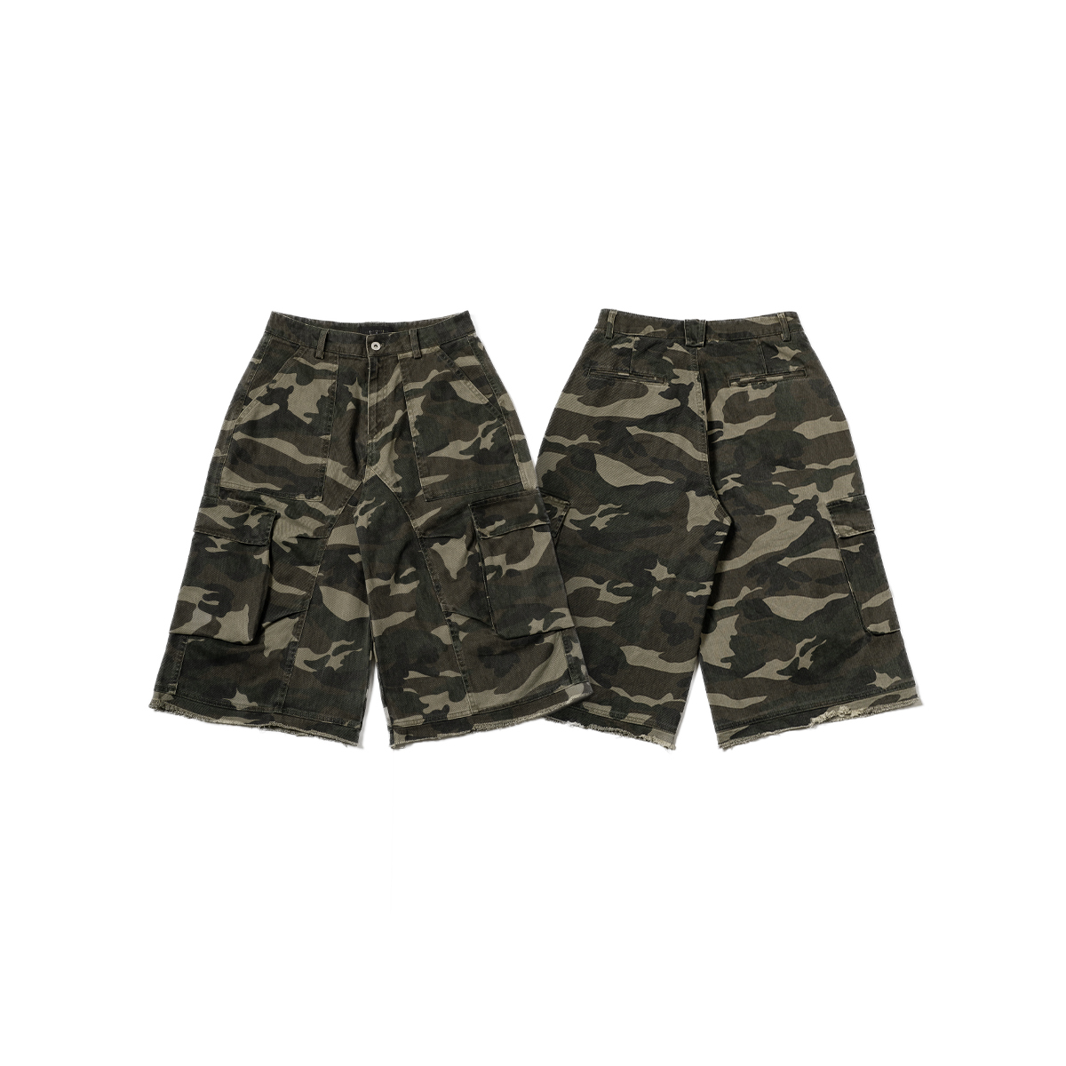 OurPick Camo Baggy Cargo Jorts 迷彩工裝口袋七分褲