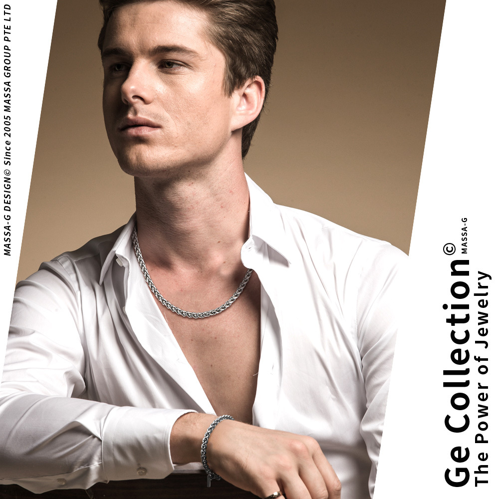 MASSA-G【荷米斯之鍊】金屬鍺錠白鋼手鍊(5MM)