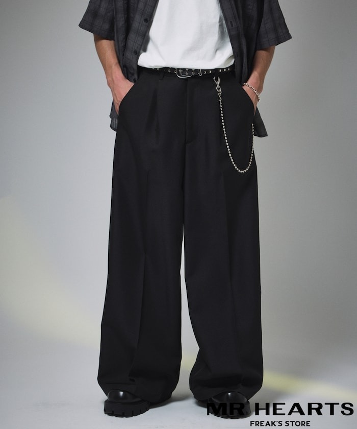 2025SS FREAK'S STORE MR HEARTS WIDE STRAIGHT 1TUCK SLACKS 寬版 直筒 打折 工作褲 長褲 現貨 1243280400015