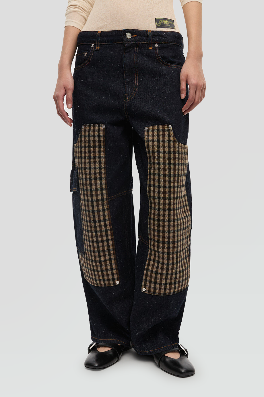 GANNI｜NEPPY 格紋拼布牛仔工裝寬褲