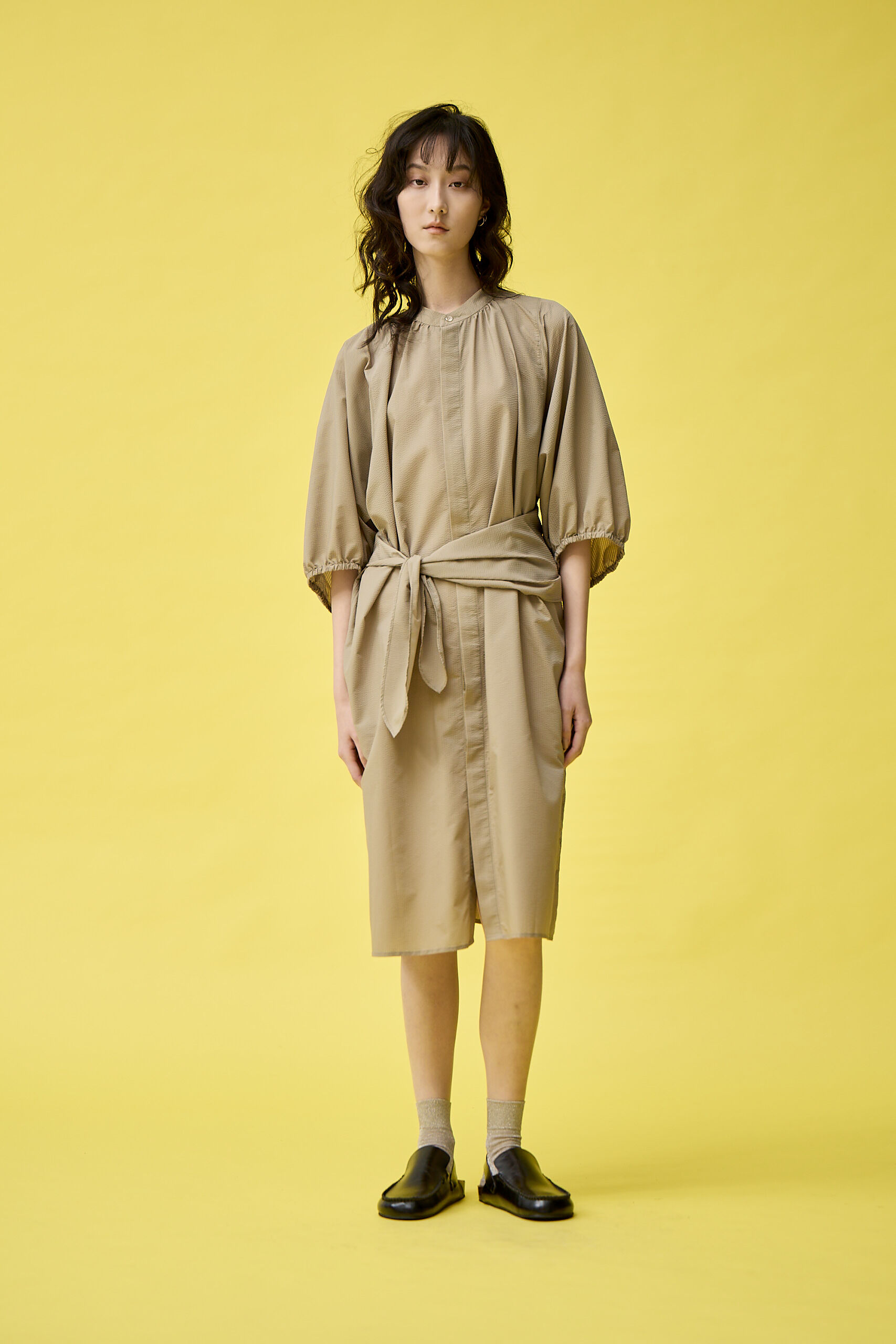 襯衫式蓬袖洋裝