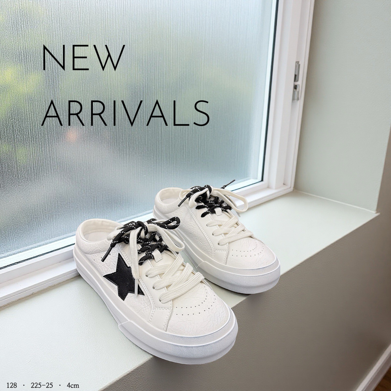 128韓國真皮雙色綁帶星星半拖鞋