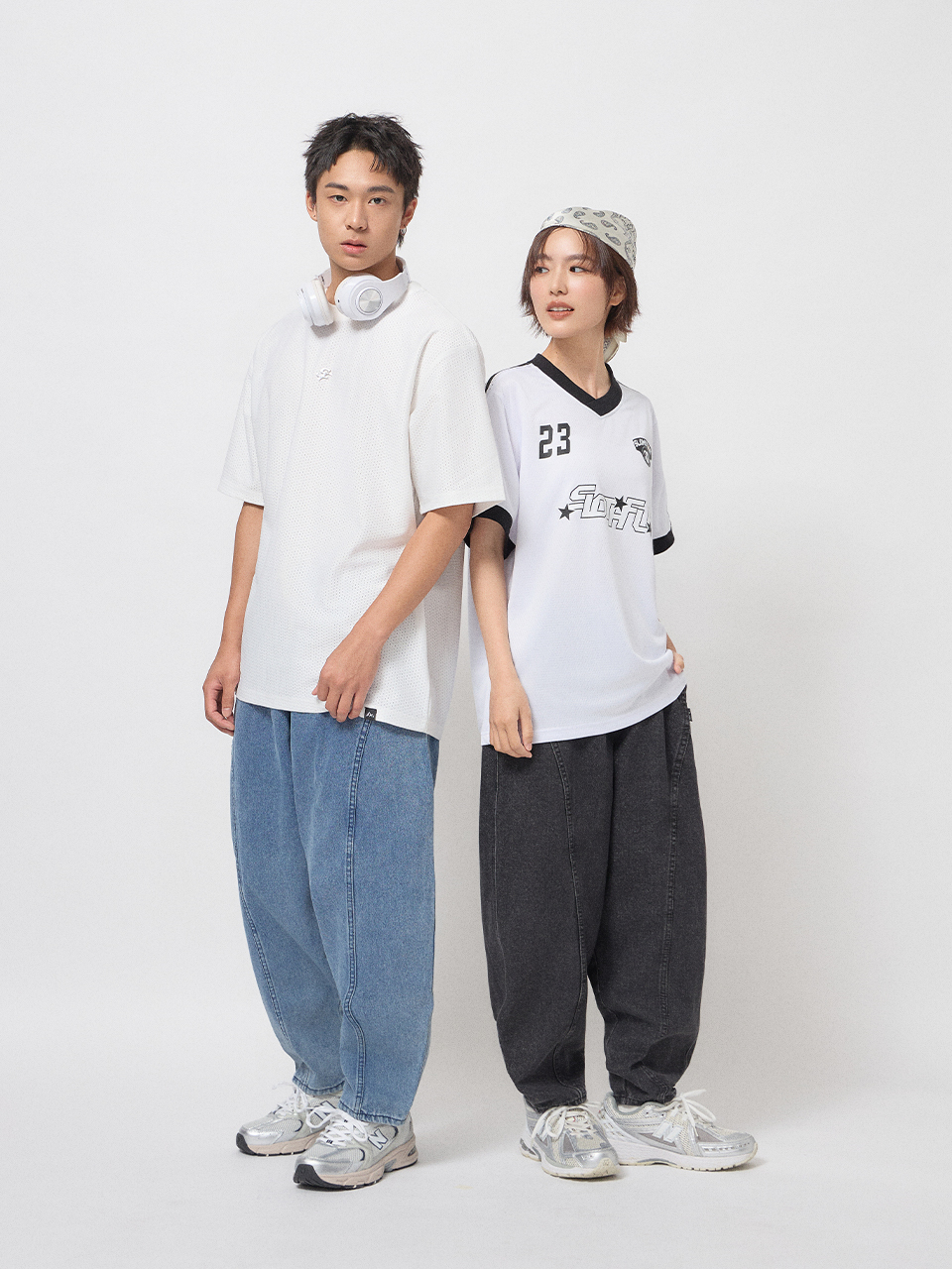 弧線剪裁牛仔寬褲