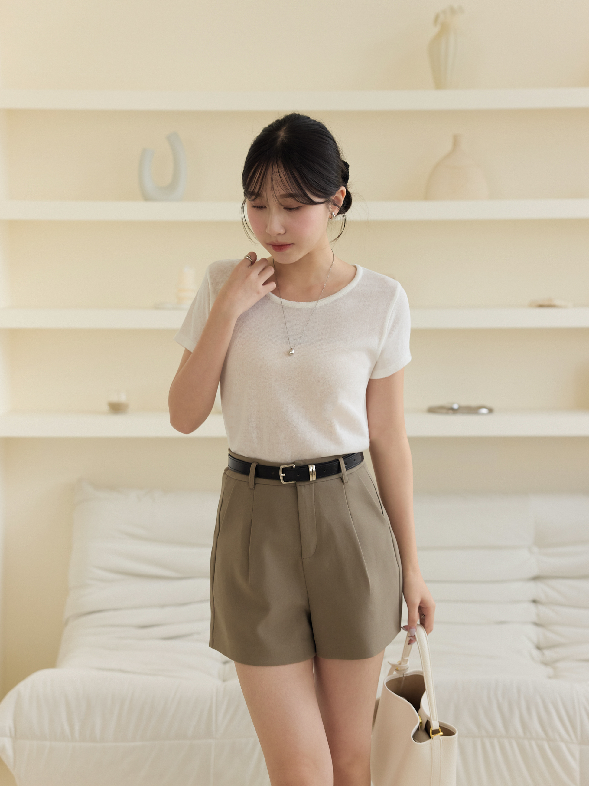 簡約微透膚針織短T