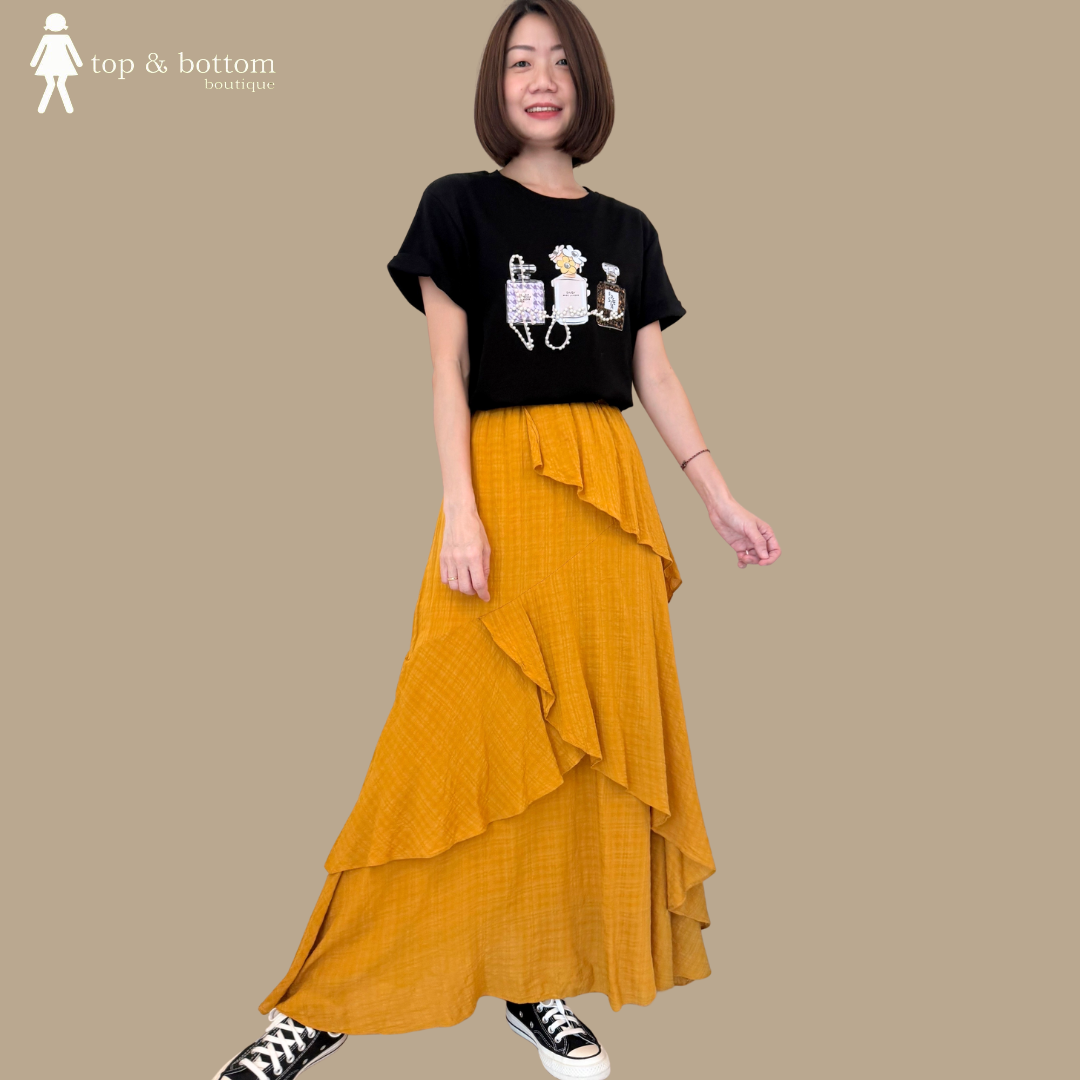 ELASTIC WAISTED LAYERING LONG SKIRT