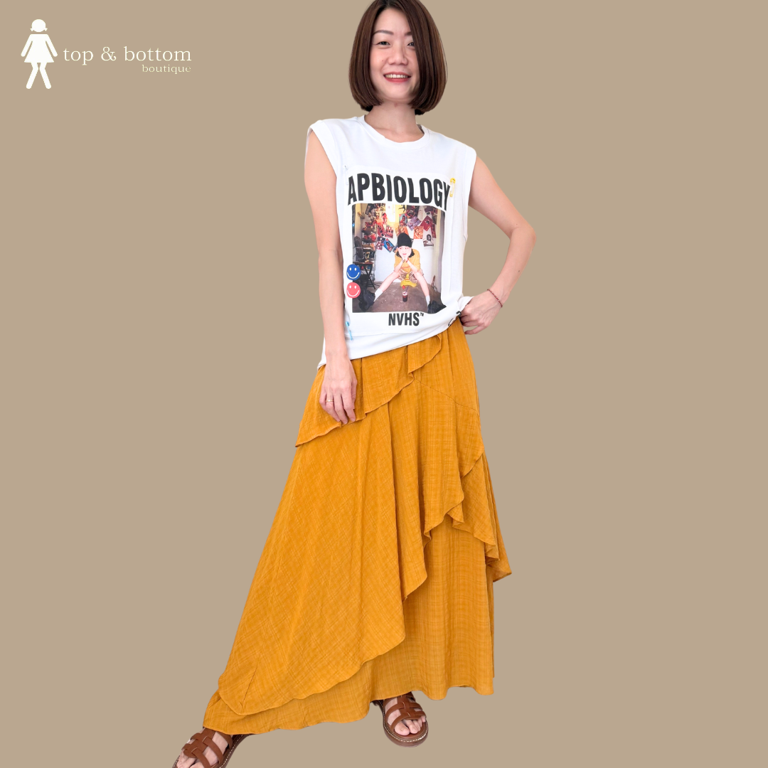 ELASTIC WAISTED LAYERING LONG SKIRT