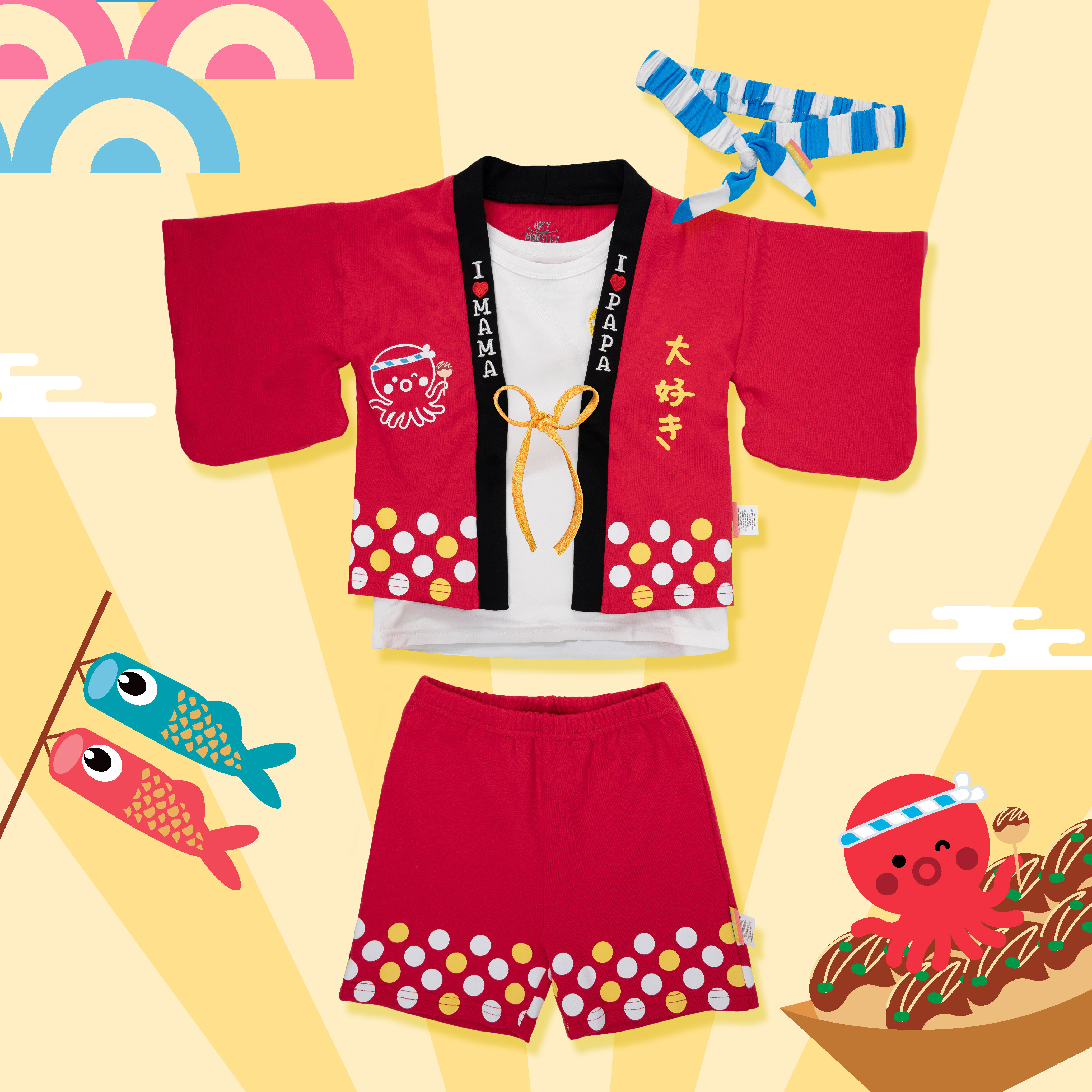 章魚慶典浴衣套裝連髮帶四件套