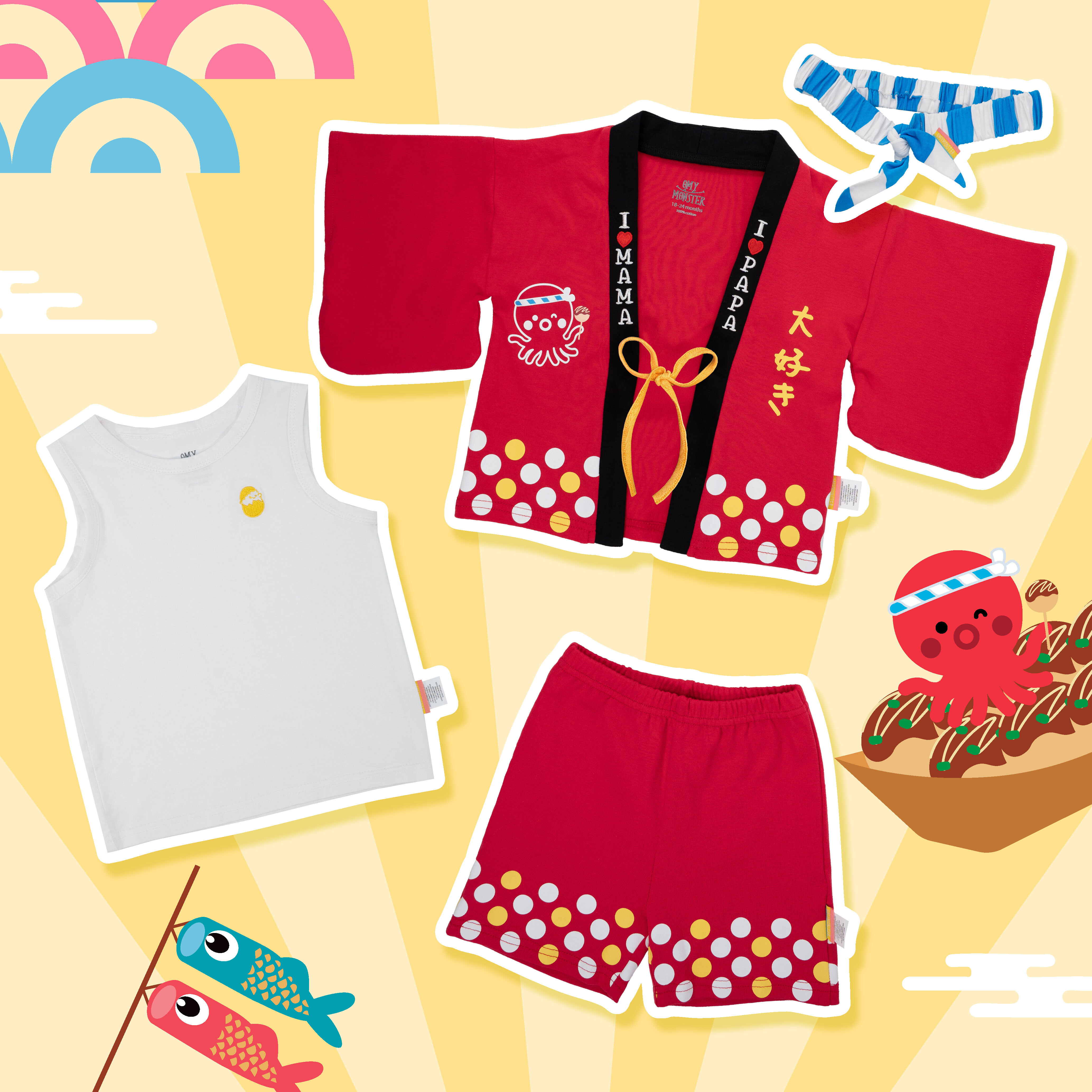 章魚慶典浴衣套裝連髮帶四件套