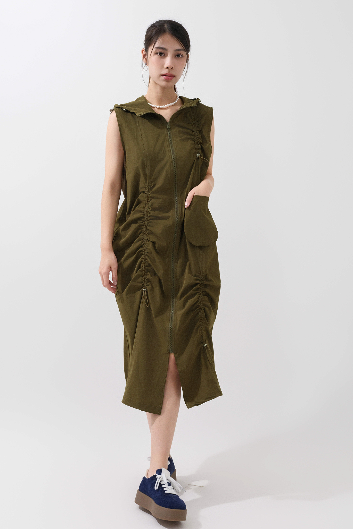 不規則橡筋繩有帽連身裙 (*現貨款式）